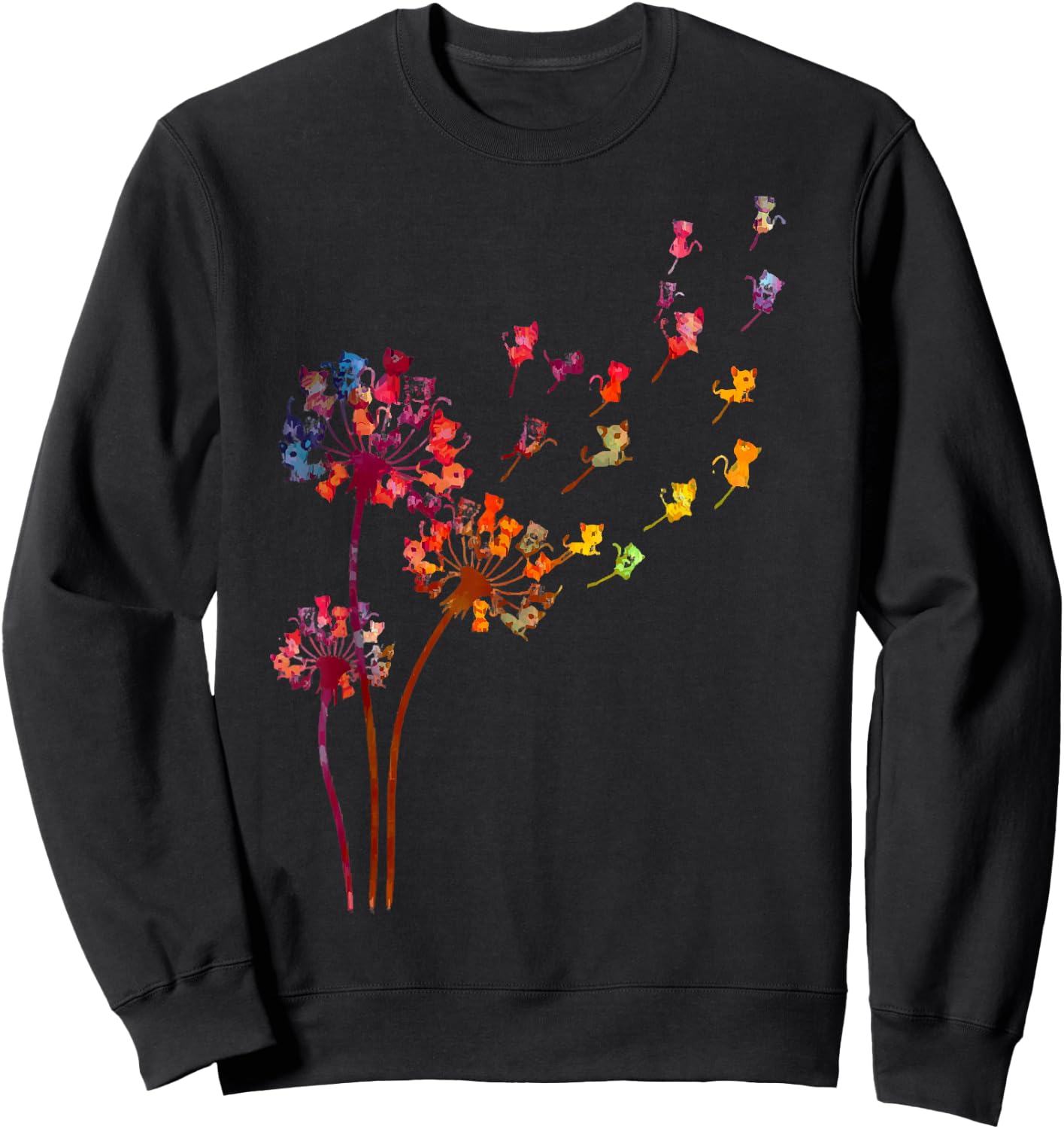 Tie Dye Dandelion Cats Flower Colorful Pet Cat Women Sweatshirt - Sweatshirt | Black