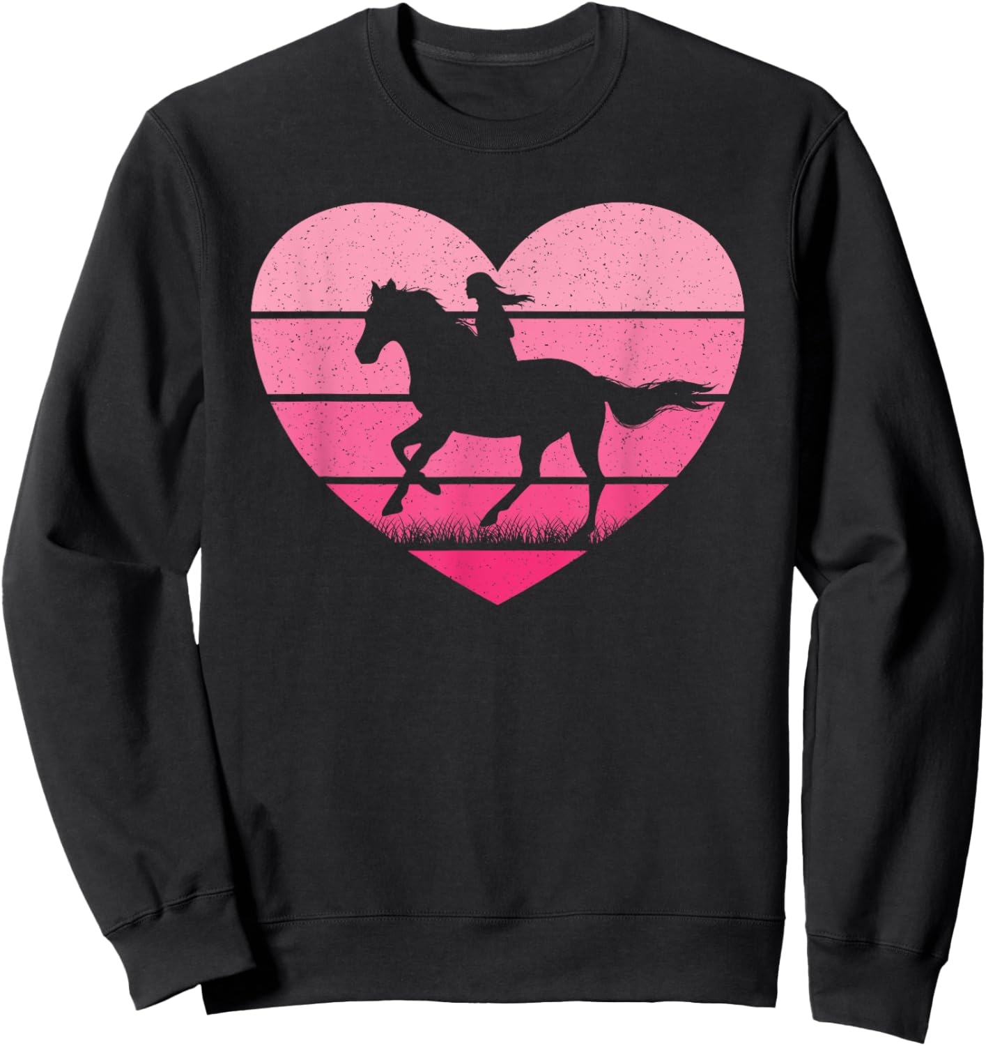 Cute Pink Retro Horse Heart Horseback Riding Horse Western Sweatshirt - Sweatshirt | Black