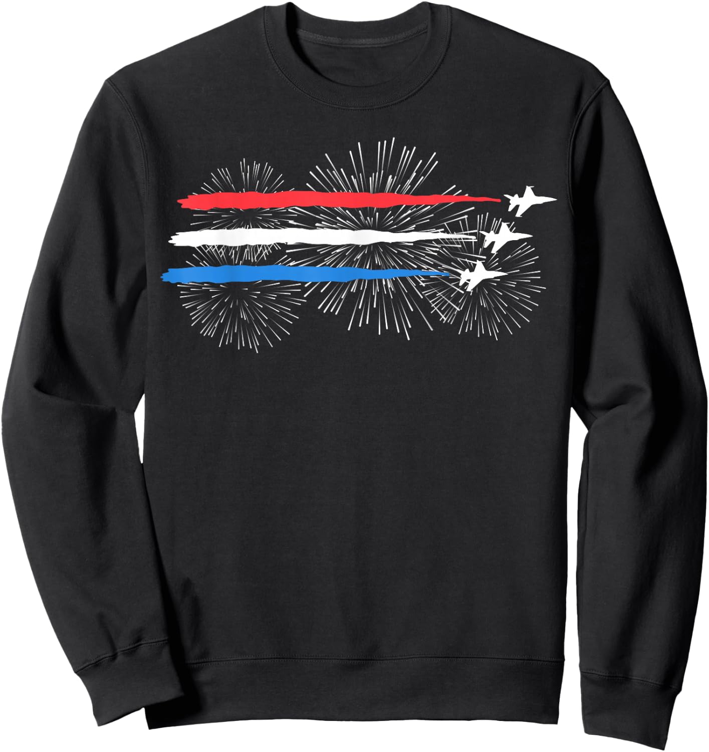 Red White and Blue Fighter Jets with Fireworks 4th of July Sweatshirt - Sweatshirt | Black