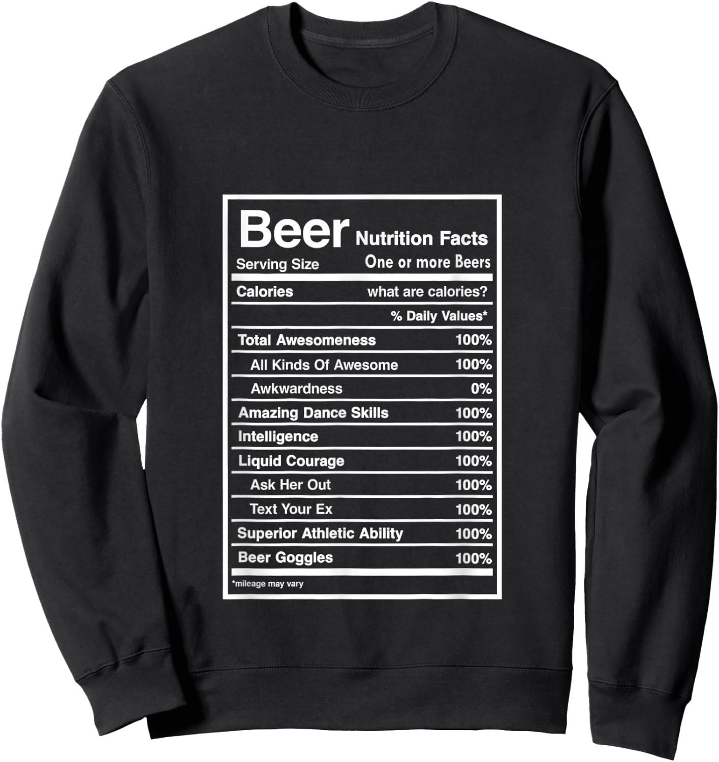Beer Nutrition Fact Men Women Gift Funny Drinking Sweatshirt - Sweatshirt | Black