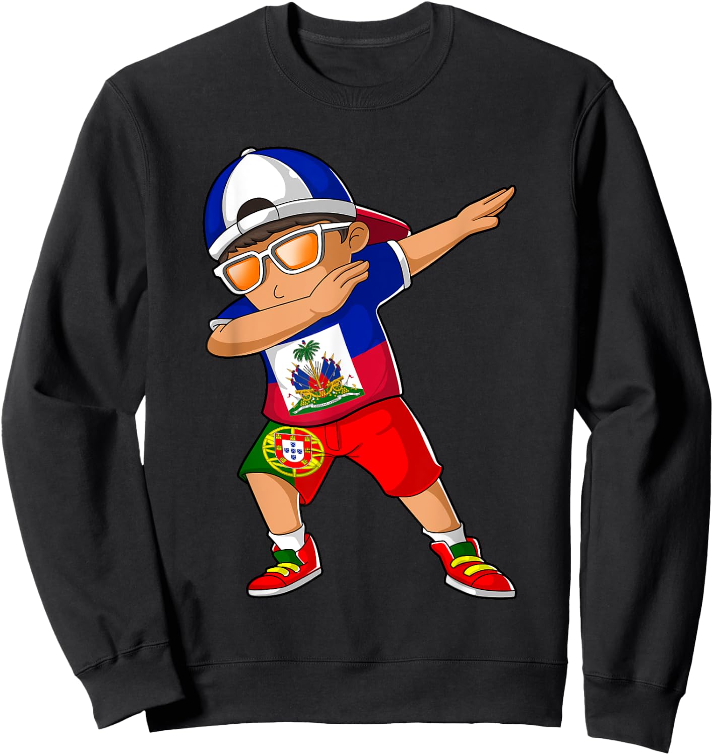 Half Haitian Half Portuguese Boy Haiti Portugal Flag Sweatshirt - Sweatshirt | Black