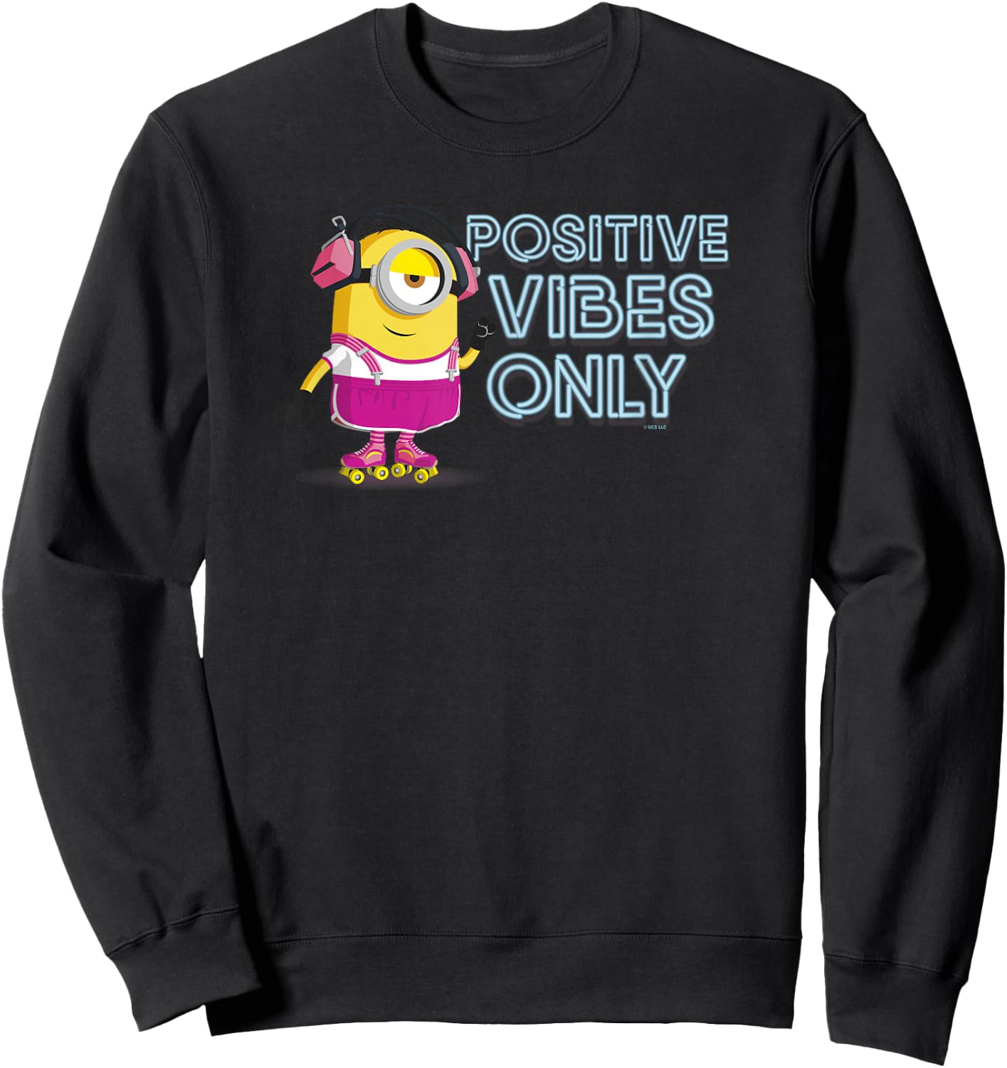 Minions Stuart Roller Skating Positive Vibes Only Sweatshirt - Sweatshirt | Black