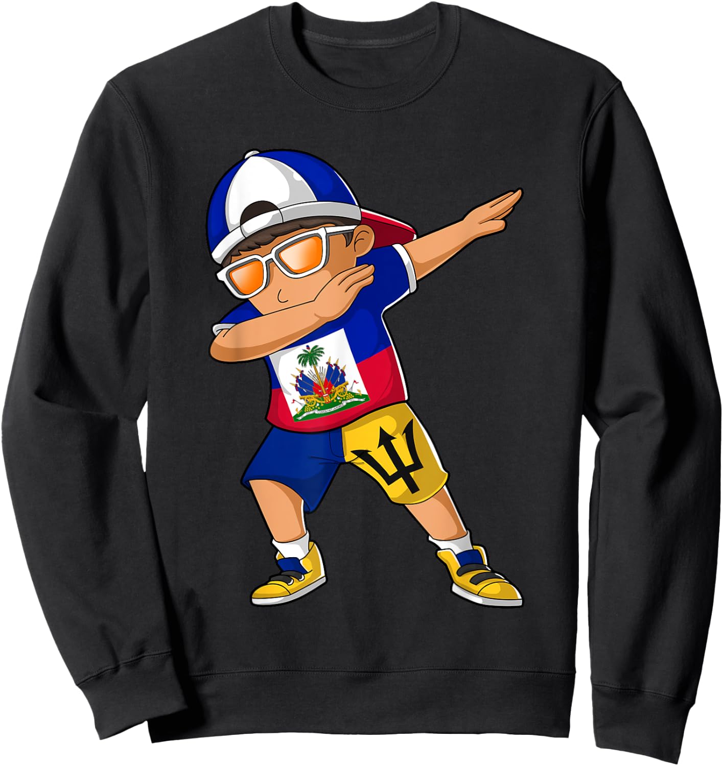 Half Haitian Half Barbadian Boy Haiti Barbados Flag Sweatshirt - Sweatshirt | Black