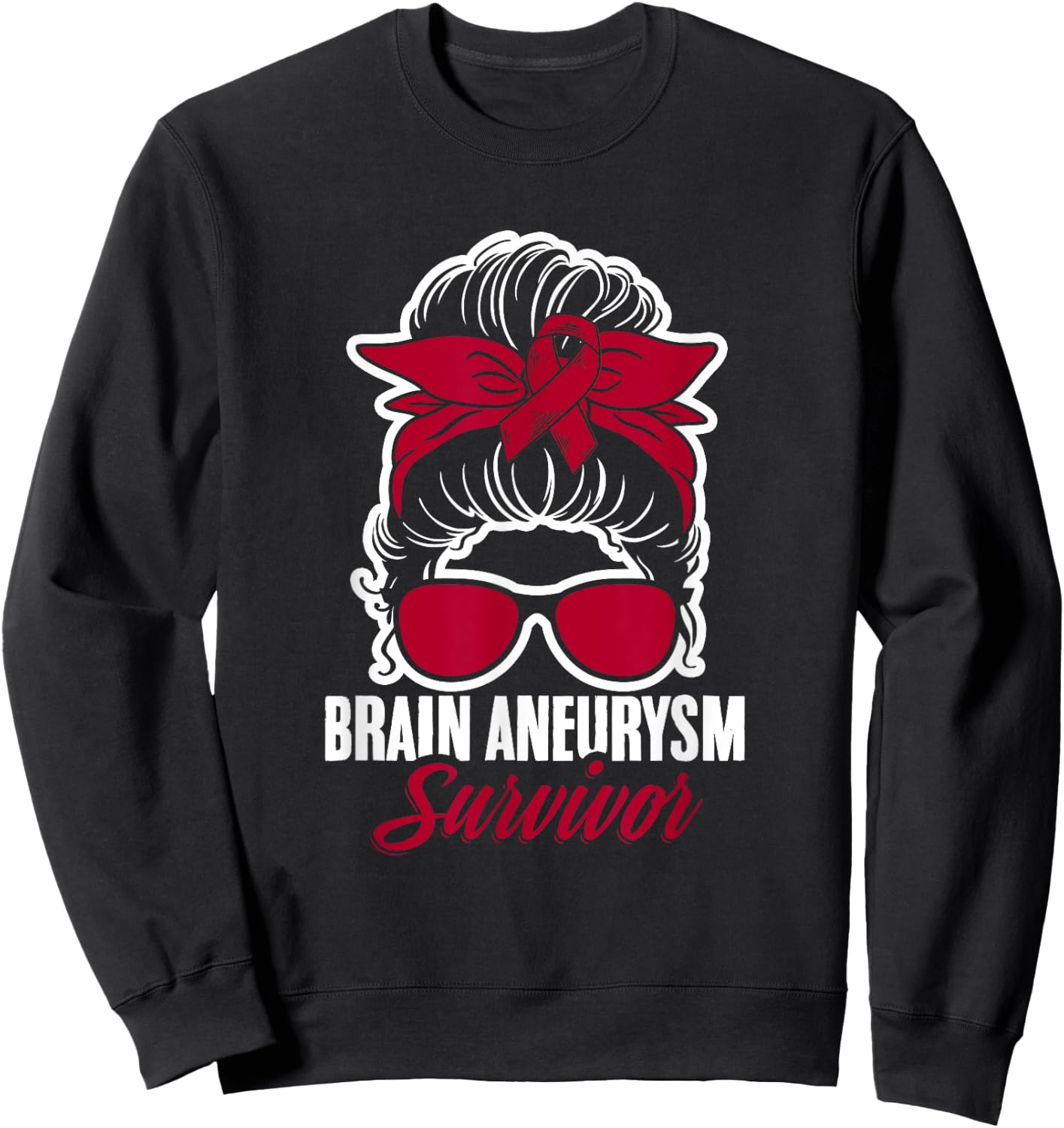 Aneurysm Survivor Messy Hair Aortic Brain Aneurysm Awareness Sweatshirt - Sweatshirt | Black