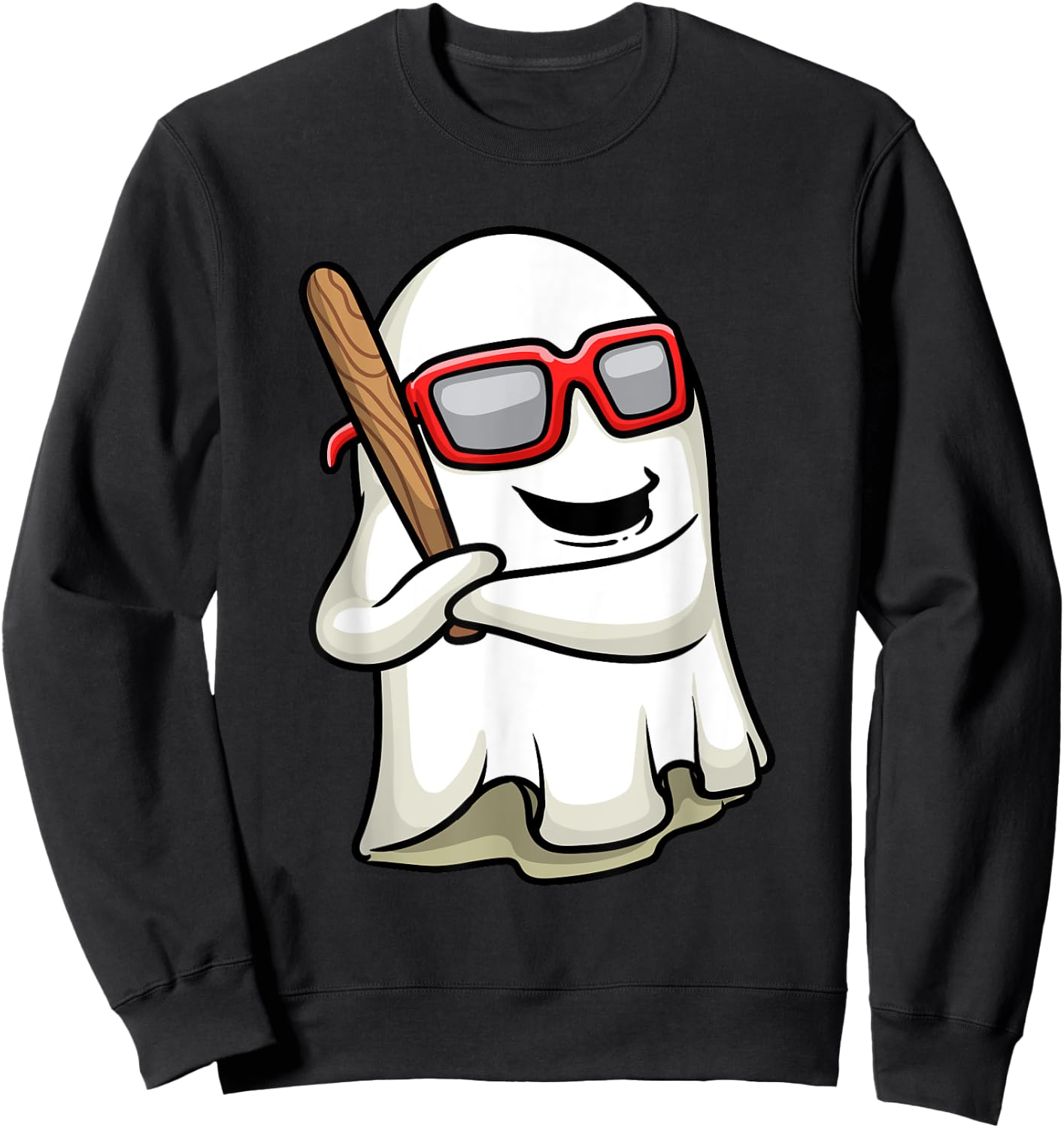 Funny Ghost Baseball Player Bat Sports Halloween Men Boys Sweatshirt - Sweatshirt | Black