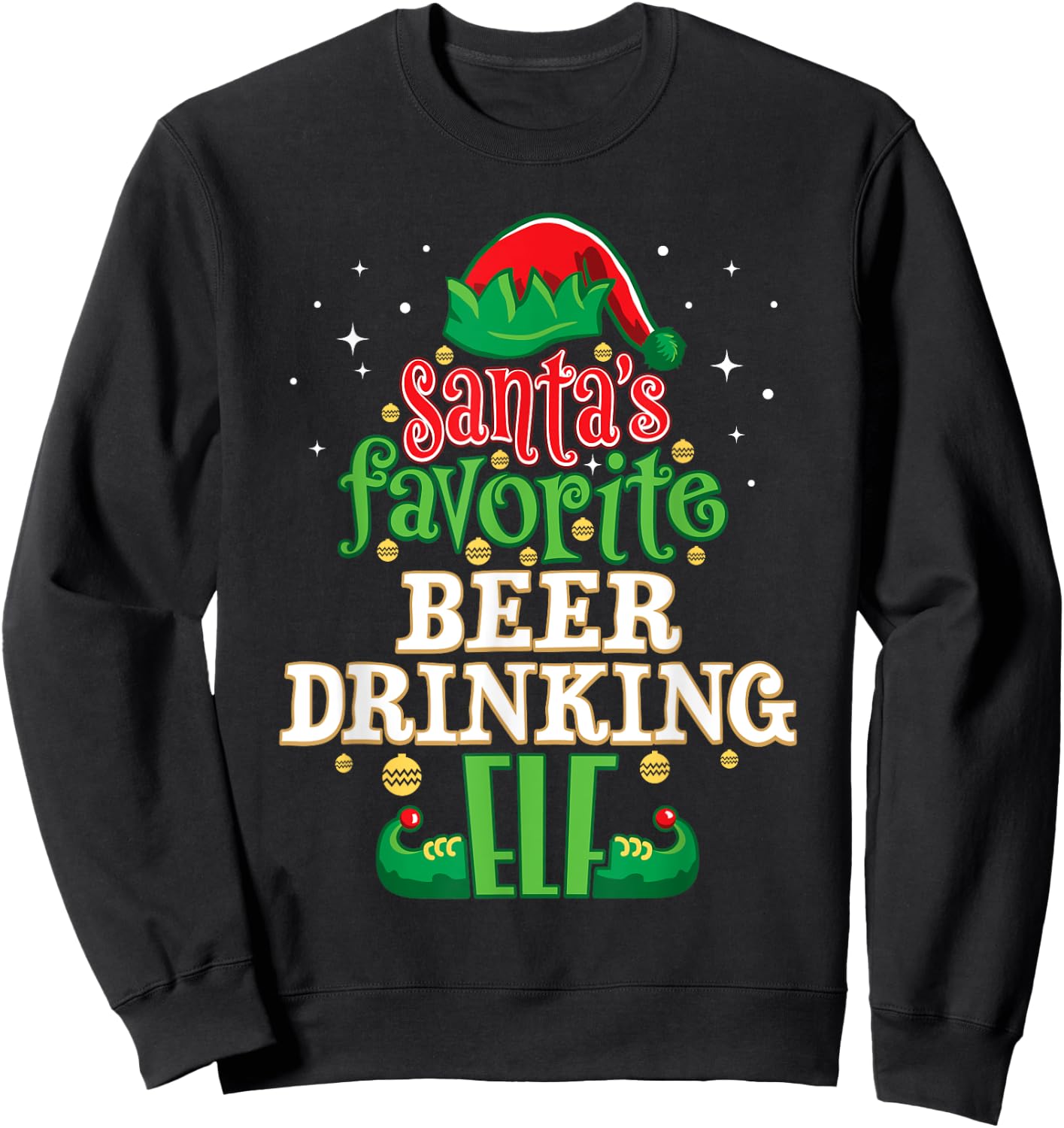 Santa's Favorite Beer Drinking Elf Christmas Matching Sweatshirt - Sweatshirt | Black