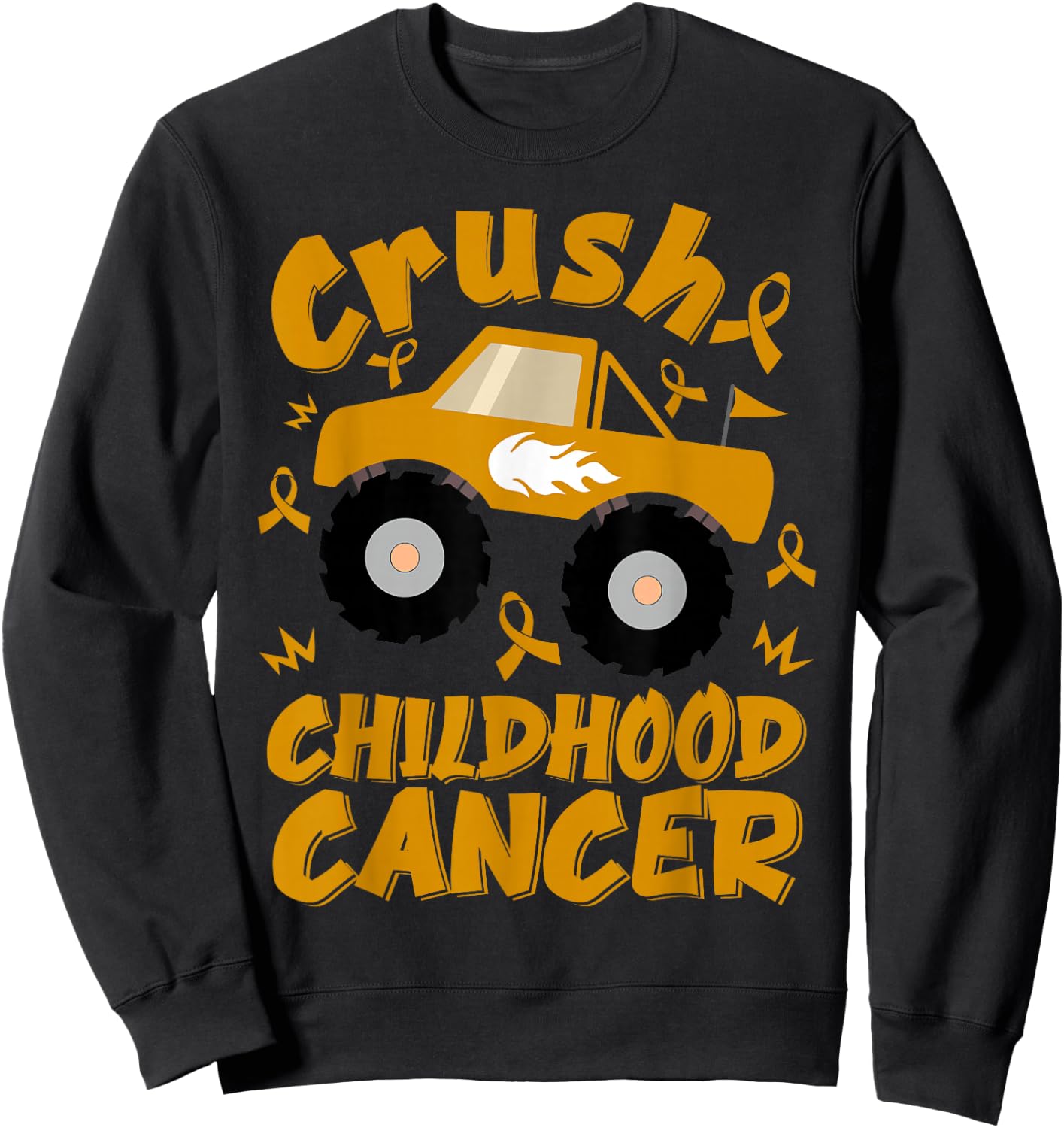 Crush Childhood Cancer Awareness Monster Truck & Gold Ribbon Sweatshirt - Sweatshirt | Black