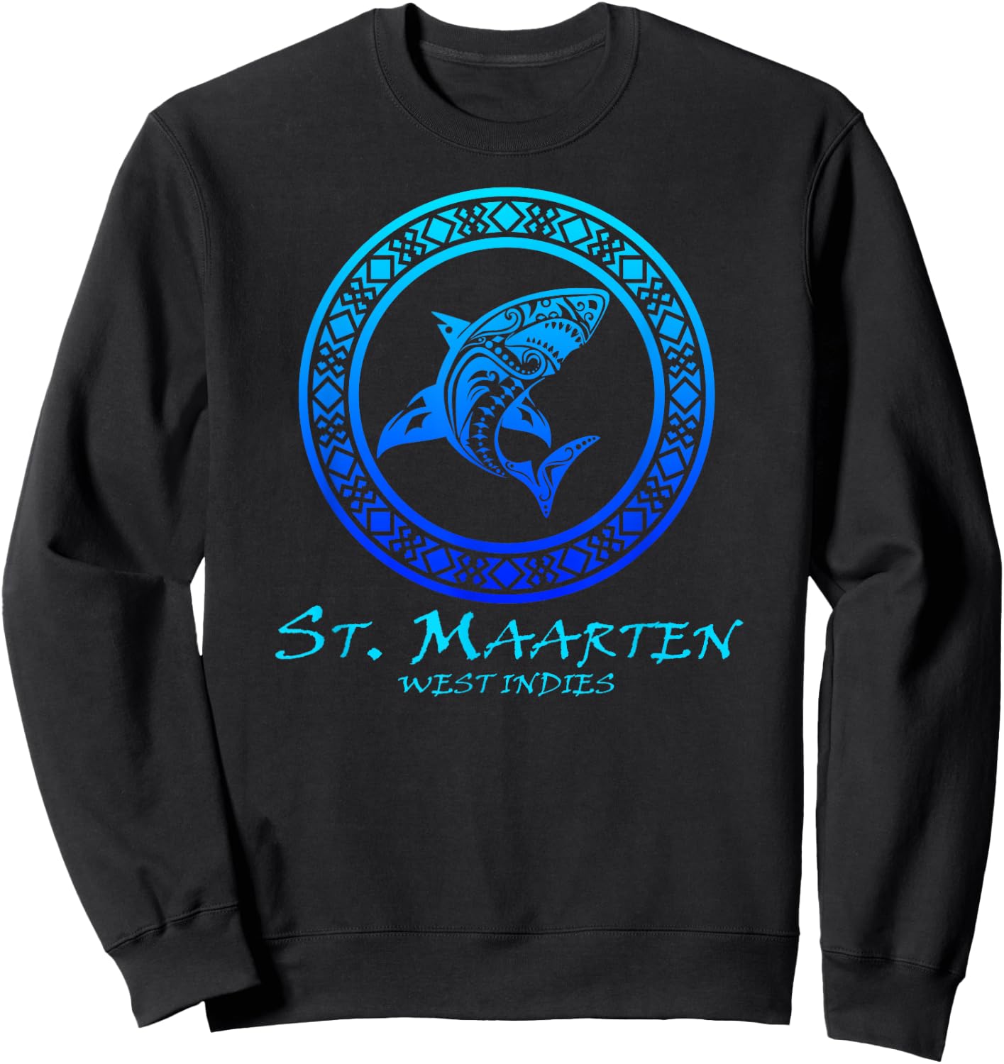 St. Maarten, West Indies Vintage Tribal Shark Vacation Sweatshirt - Sweatshirt | Black