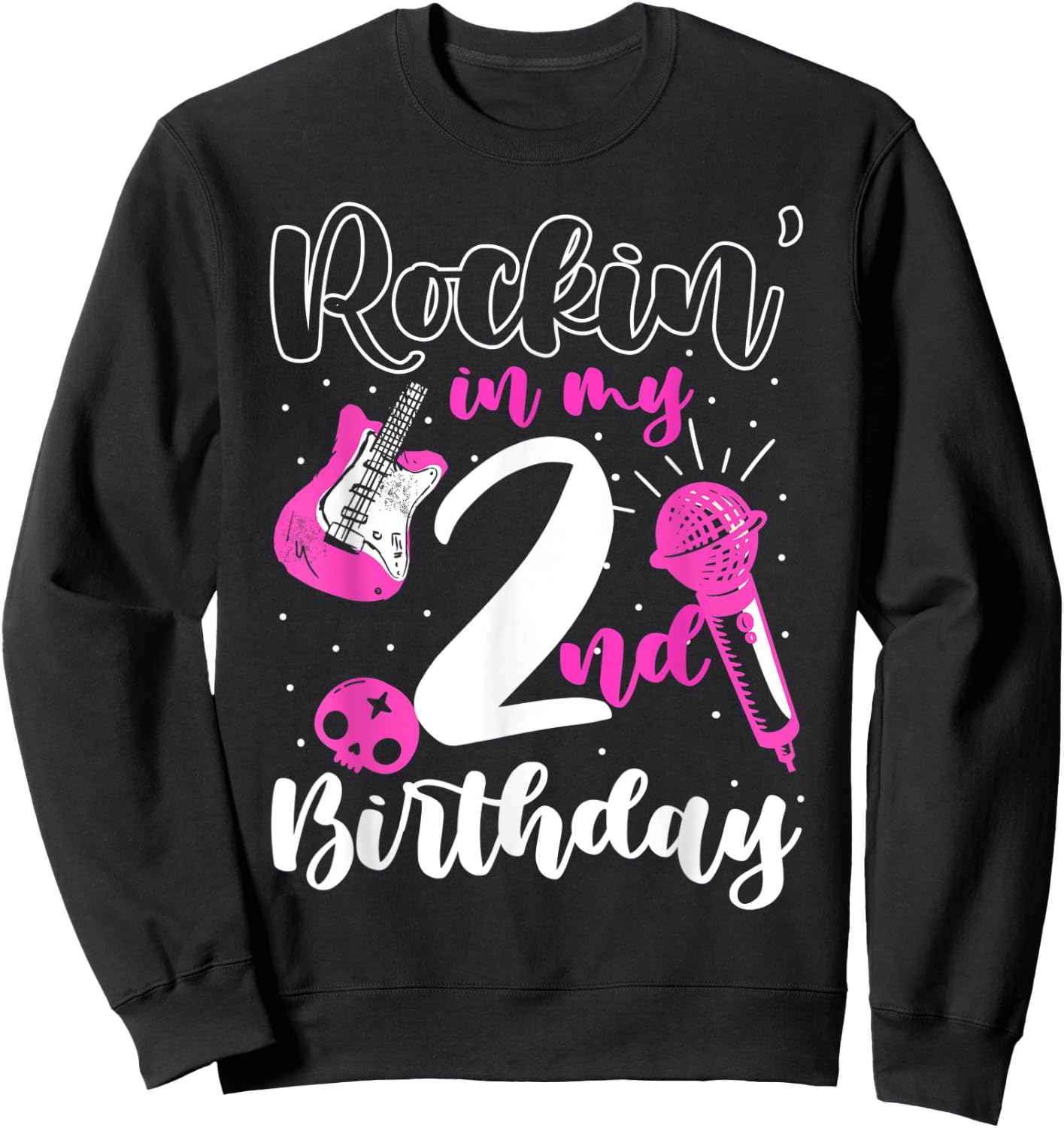 Girls Rockstar Birthday Rock Star Themed Guitar 2nd Birthday Sweatshirt - Sweatshirt | Black