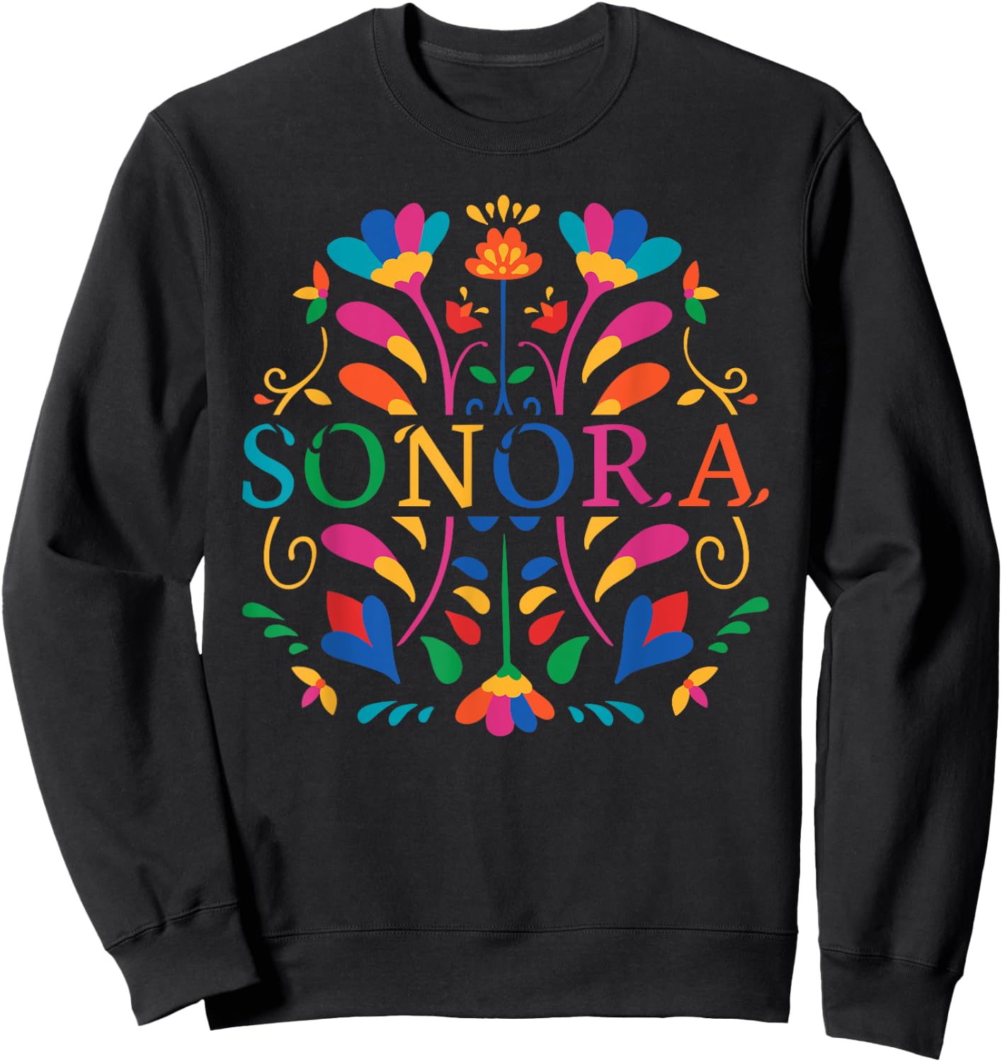 Sonora Shirt, Sonora Flower, Sonora Otomi Mexico Sweatshirt - Sweatshirt | Black