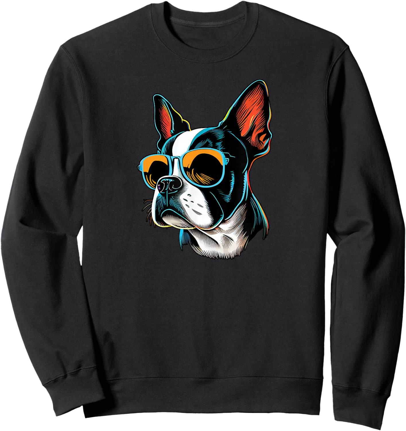 Dad Mom Cool Dog Sunglasses - Boston Terrier Sweatshirt - Sweatshirt | Black