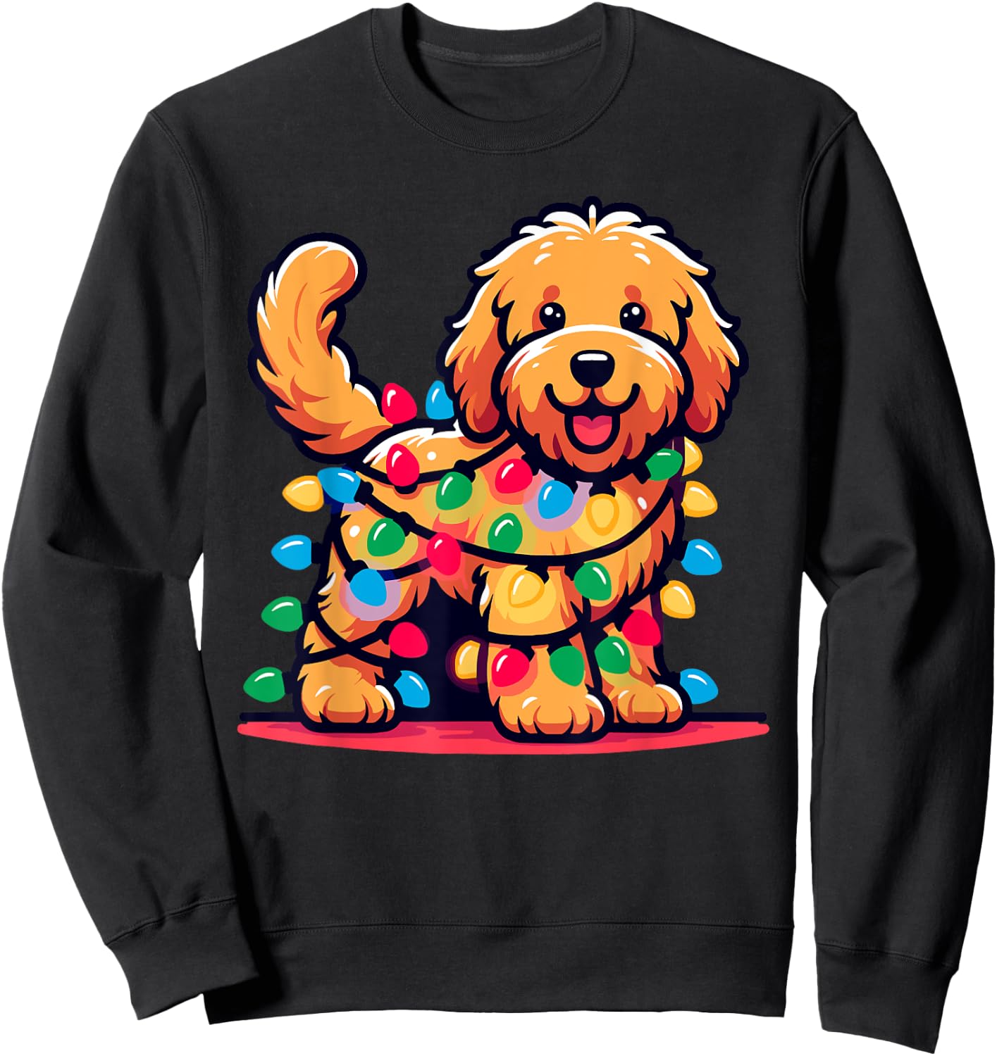 Goldendoodle Christmas Tree Xmas Lights Golden Doodle Dog Sweatshirt - Sweatshirt | Black