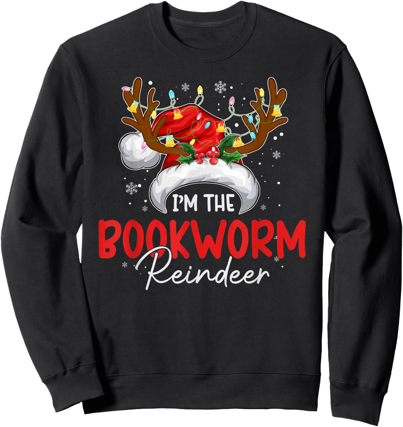 mb I'm The Bookworm Reindeer Christmas Funny Family Pajamas Sweatshirt - Sweatshirt | Black