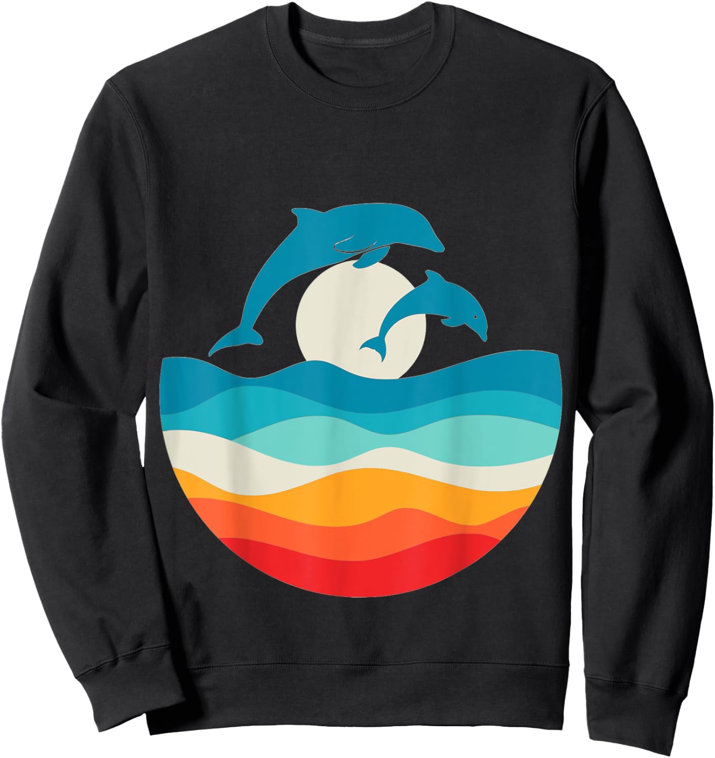 Vintage Retro Summer Time Beach Dolphin Women Sweatshirt - Sweatshirt | Black