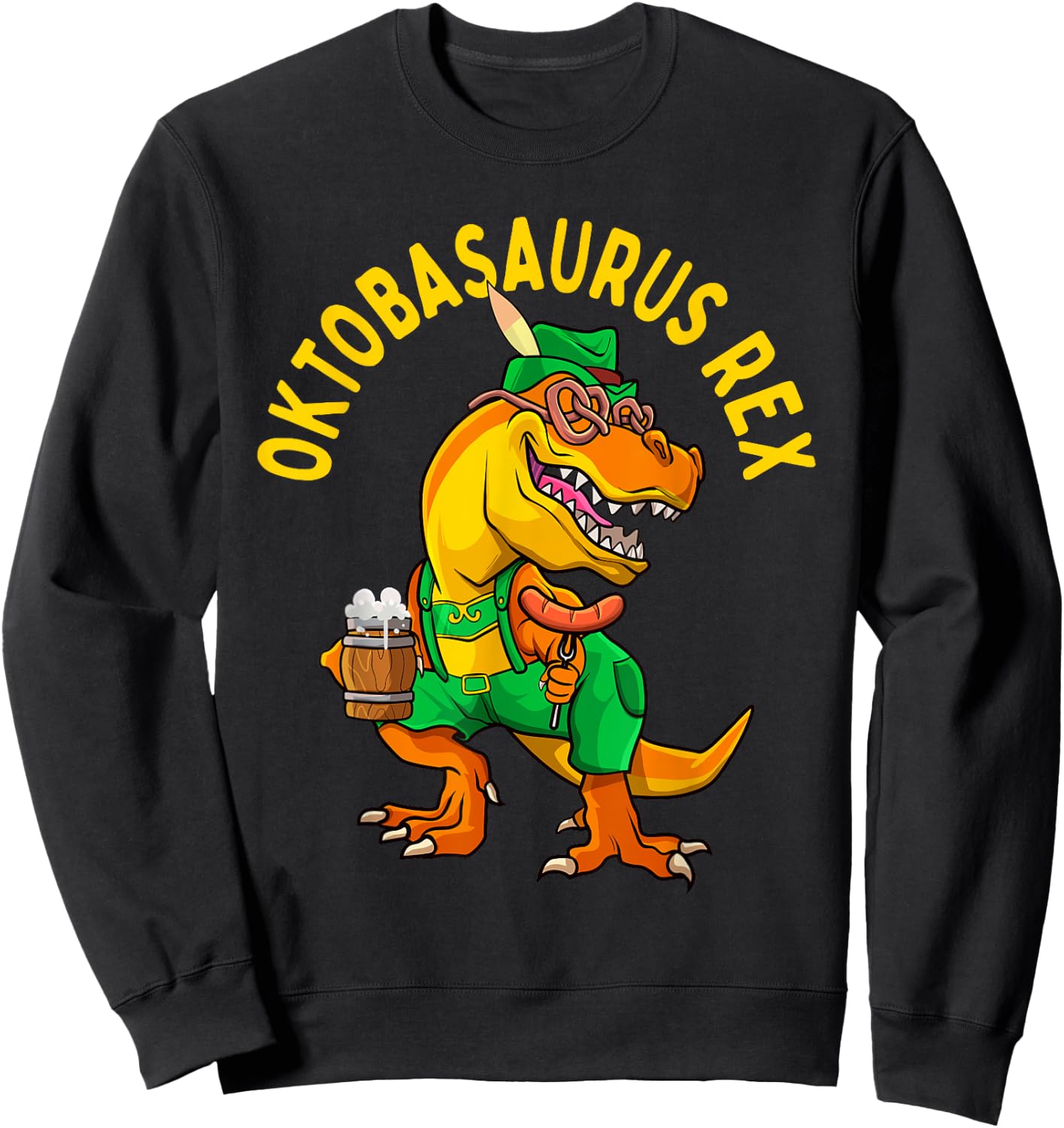 Dinosaur Oktoberfest Lederhosen Costume Men T rex Beer Fest Sweatshirt - Sweatshirt | Black
