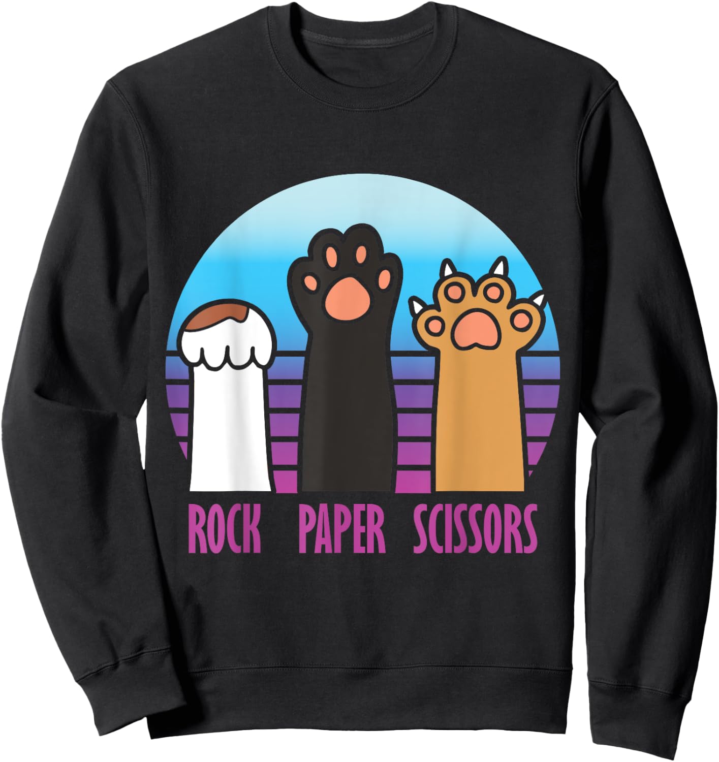 Rock Paper Scissors Hand Game Meme Animal Paw Cat Sweatshirt - Sweatshirt | Black