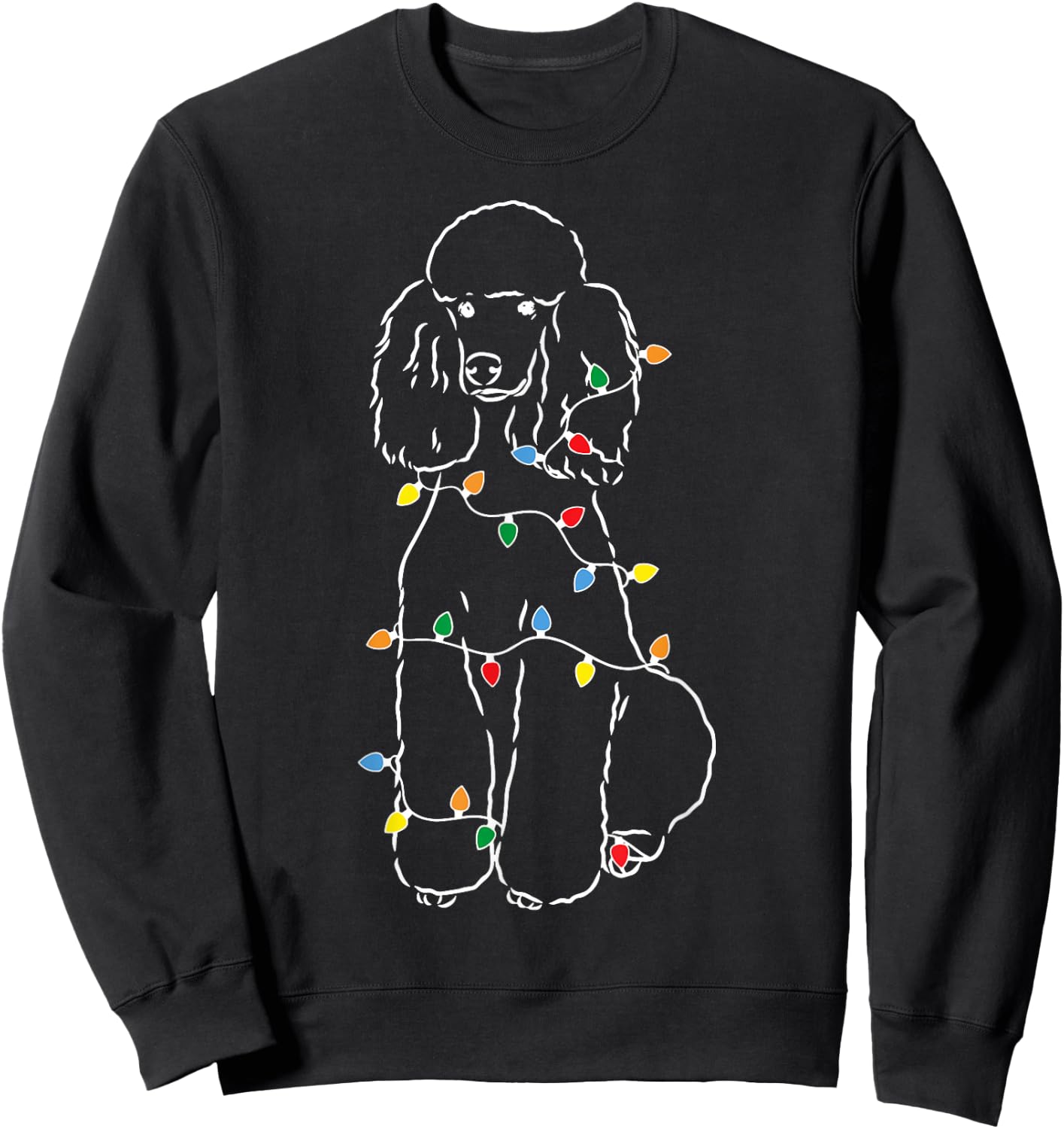 Funny Poodle Christmas Shirt - Cute Poodle With Christmas Lights - Adults - Black - Short Sleeve Sweatshirt - Sweatshirt | Black
