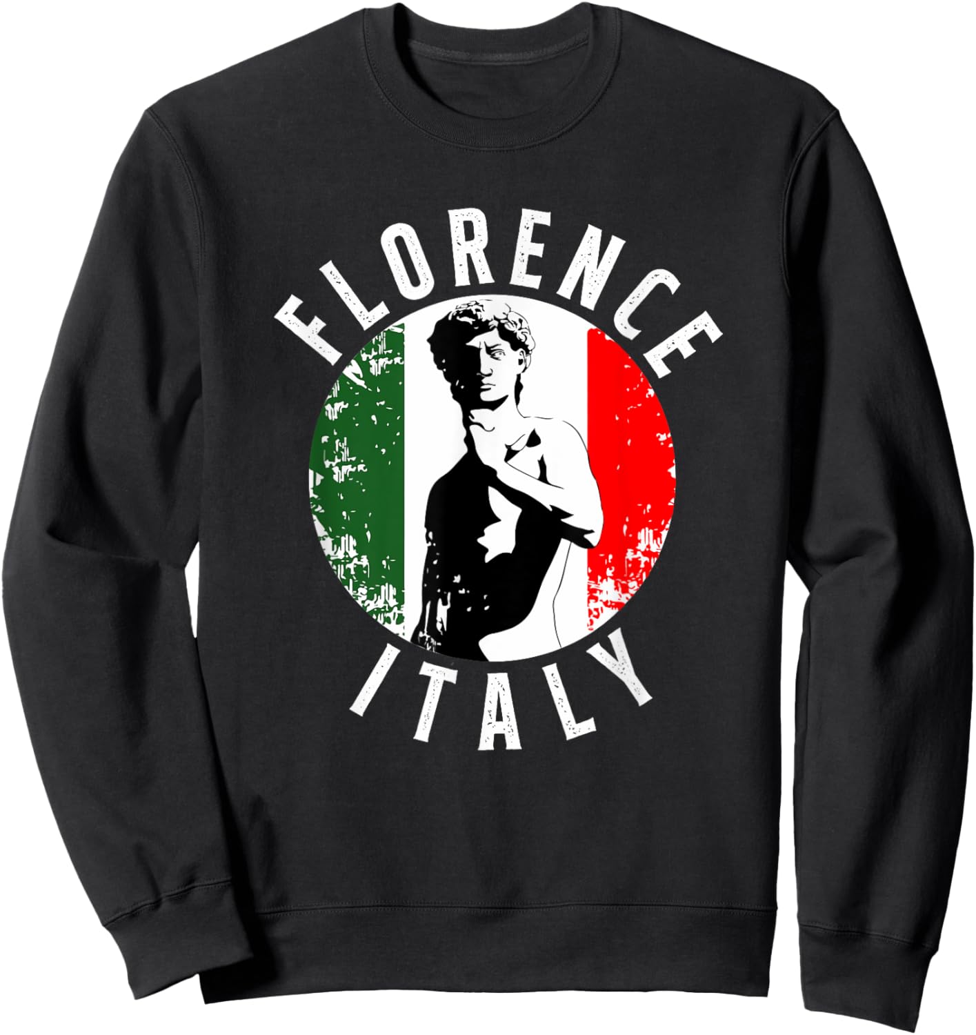 Vintage David Sculpture In Florence Tuscany With Italy Flag Sweatshirt - Sweatshirt | Black