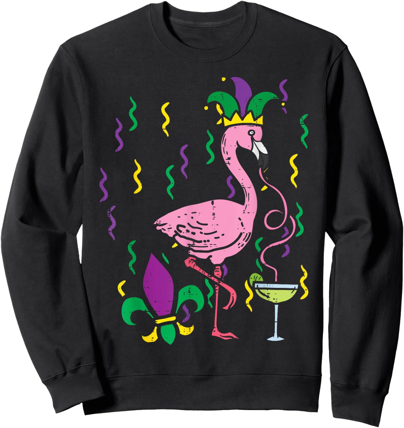 Mardi Gras Jester Flamingo Funny Carnival Bird Men Women Sweatshirt - Sweatshirt | Black