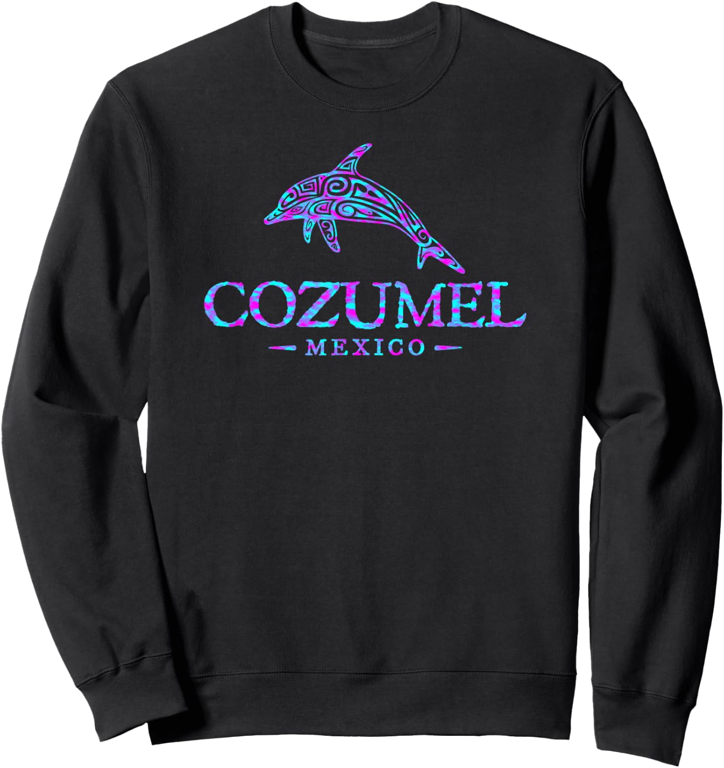 Cozumel Mexico Dolphin Retro Throwback Boys Girls Souvenir Sweatshirt - Sweatshirt | Black