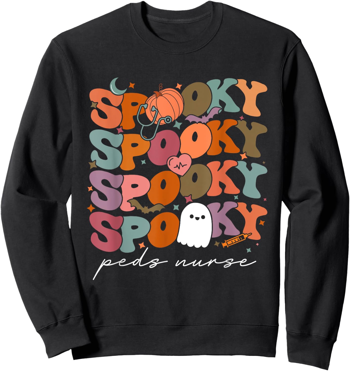 Retro Vintage Spooky PEDS Nurse Pumpkin Halloween Costumes Sweatshirt - Sweatshirt | Black