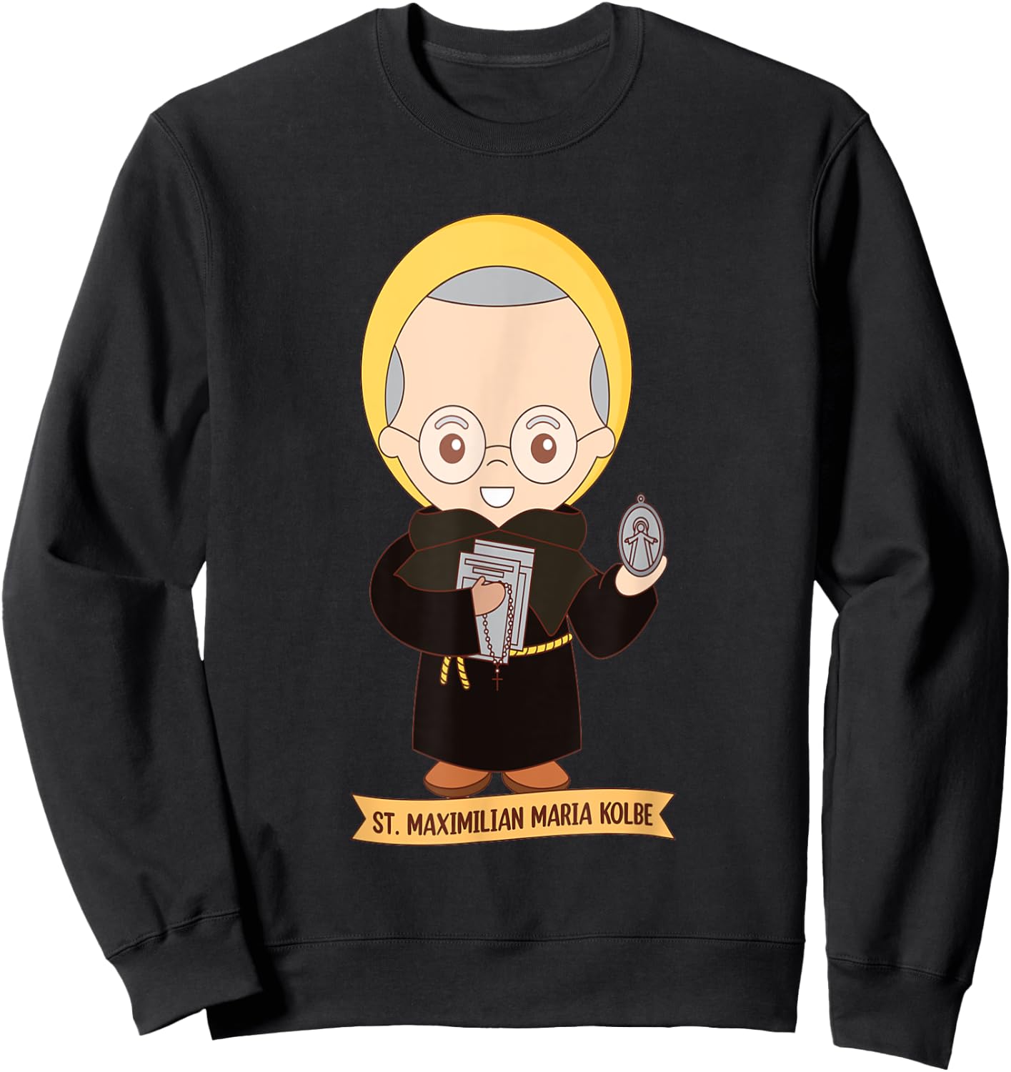 St Maximilian Kolbe Two Crowns Catholic Saint Gifts Poland Sweatshirt - Sweatshirt | Black