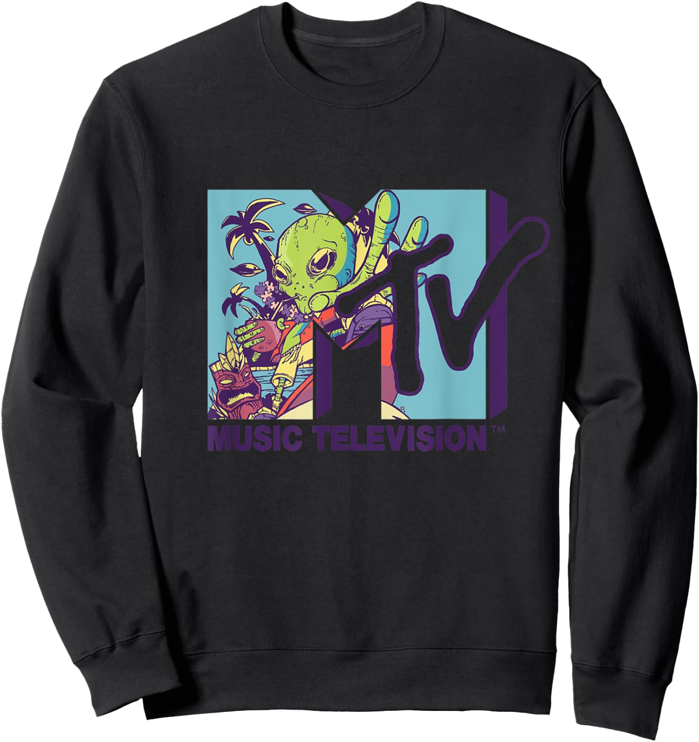 Mademark x MTV - The official MTV Logo with an alien drinking milk of coconut Sweatshirt - Sweatshirt | Black