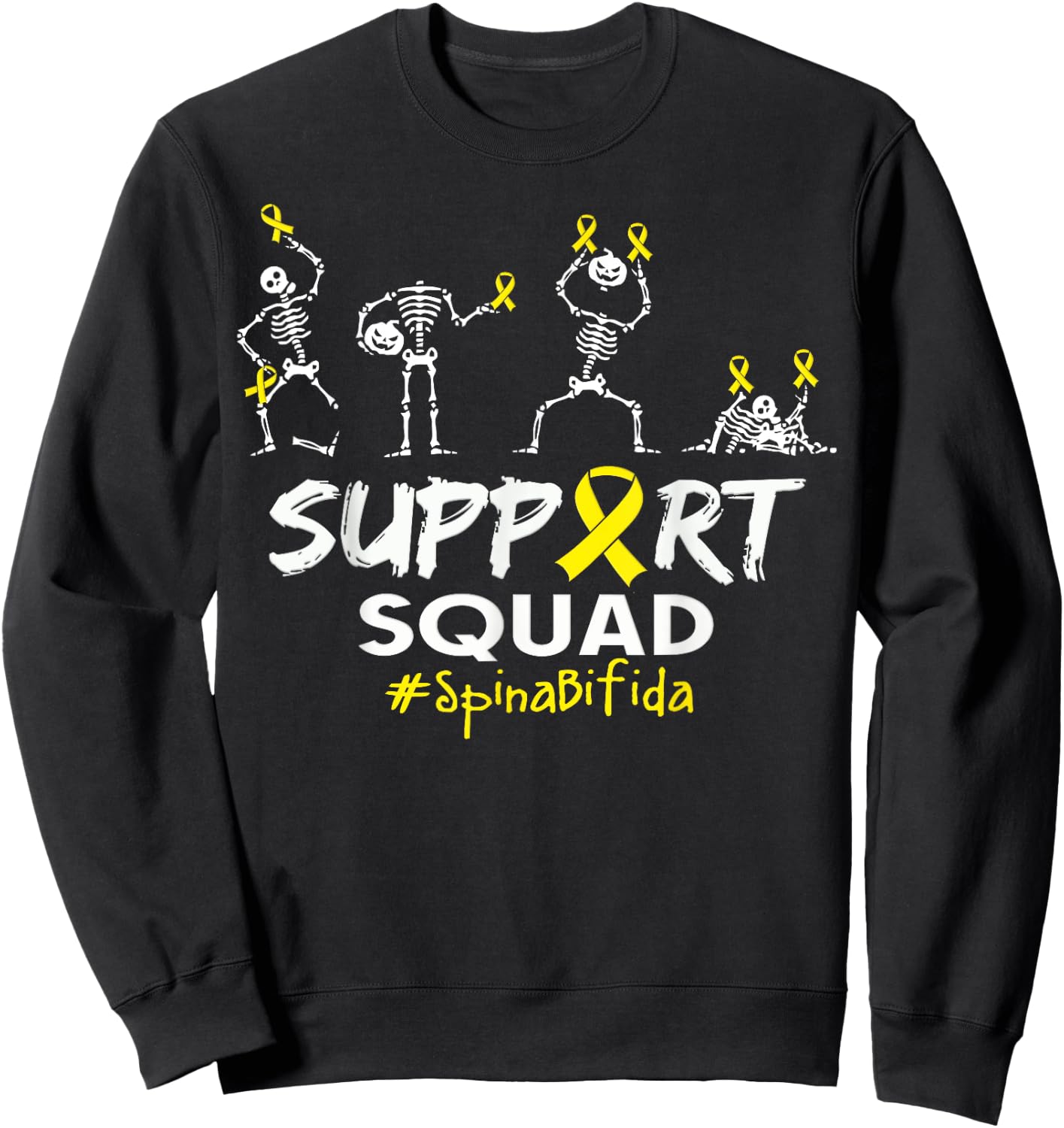 Spina Bifida Awareness Skeleton Support Squad Halloween Sweatshirt - Sweatshirt | Black