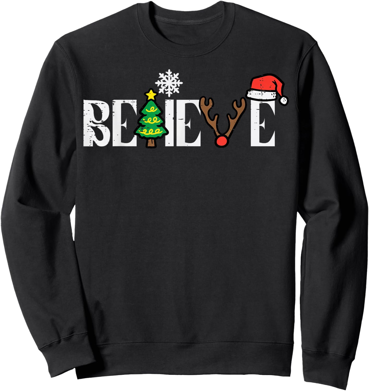 Christmas Believe Santa Xmas Boys Girls Kids Youth Men Women Sweatshirt - Sweatshirt | Black
