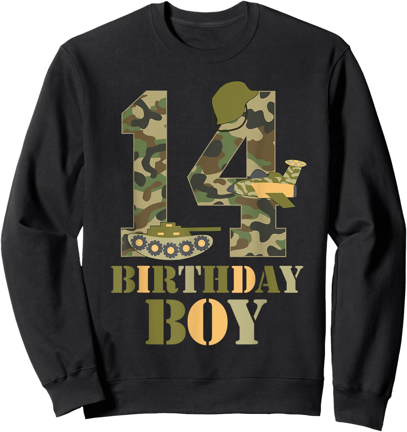 14th Birthday Military Themed Camo Boys 14 Years Old Soldier Sweatshirt - Sweatshirt | Black