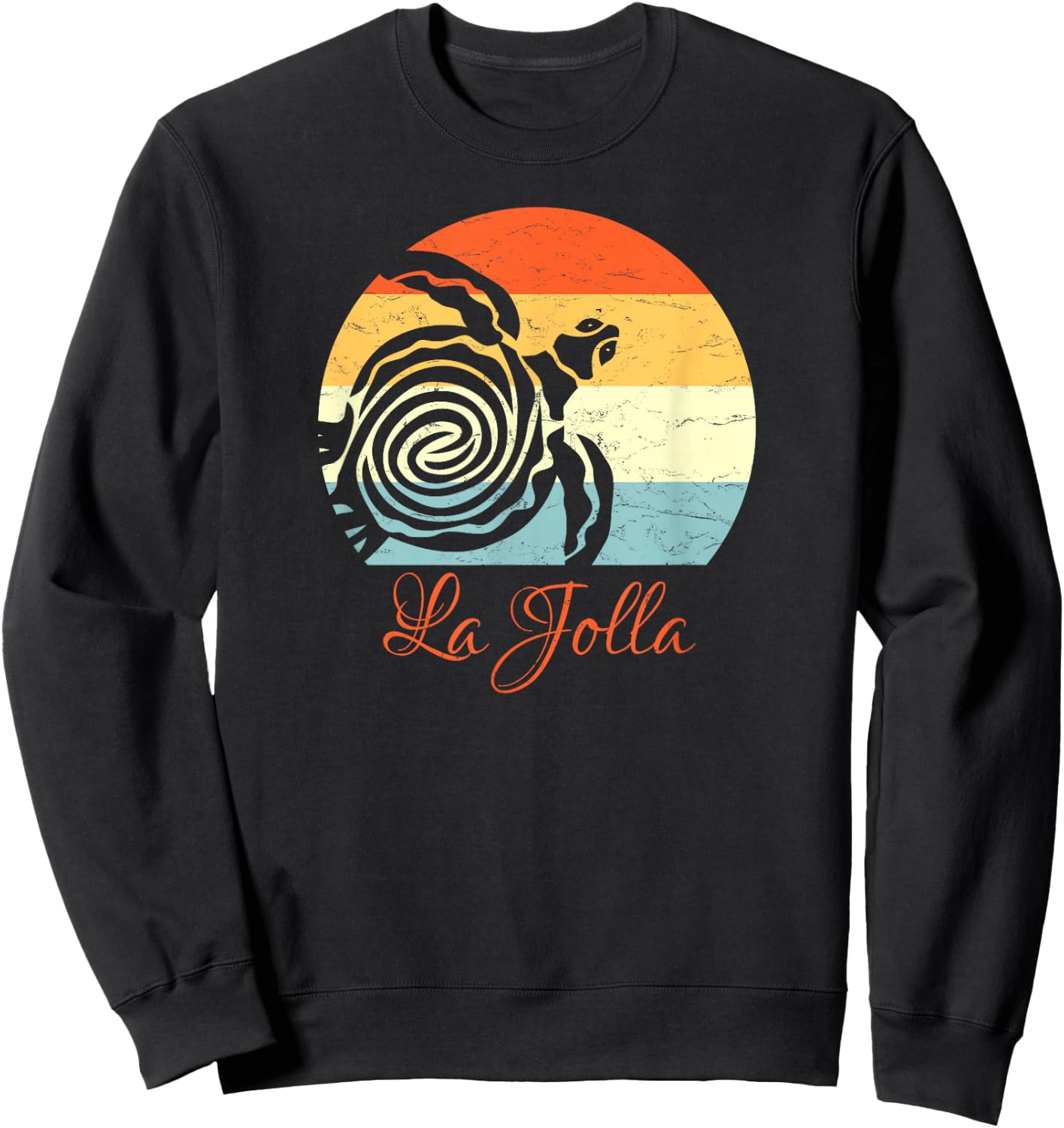 La Jolla, California Vintage Vacation Retro Sea Turtle Sweatshirt - Sweatshirt | Black