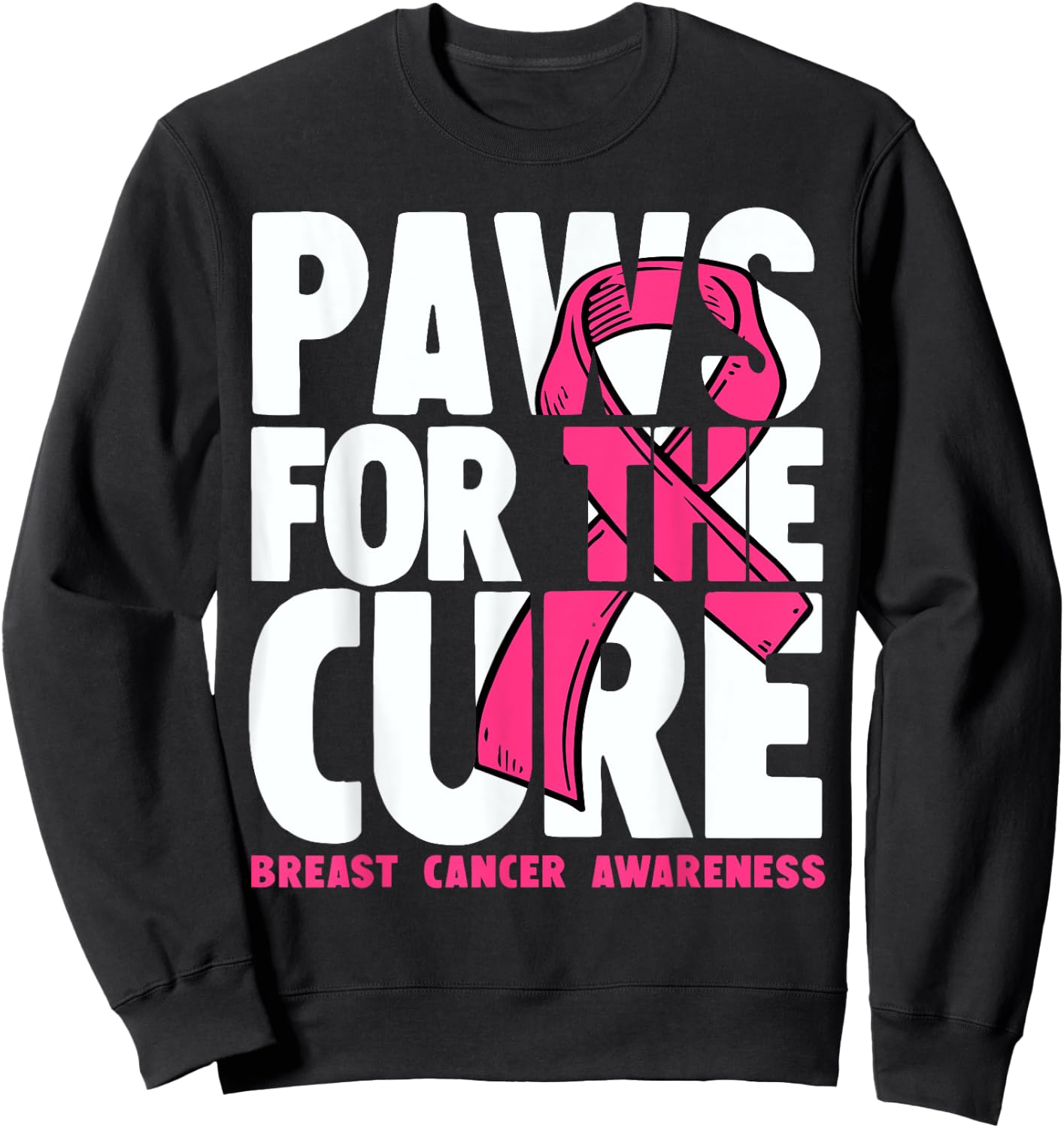 Dog Paw Print Puppy Lover Breast Cancer Awareness Sweatshirt - Sweatshirt | Black