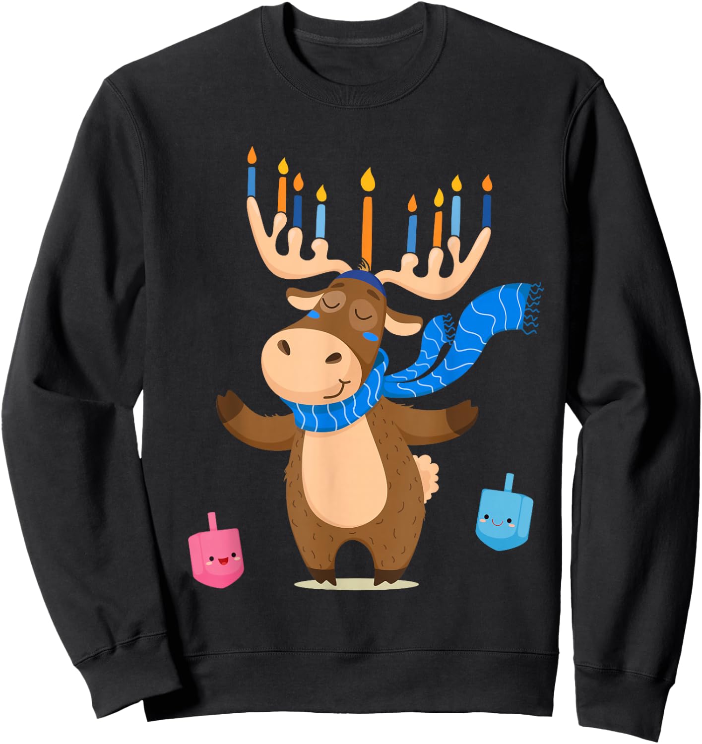 Jewish Moose Funny Hanukkah Shirt Moose Girl Women Pajamas Sweatshirt - Sweatshirt | Black