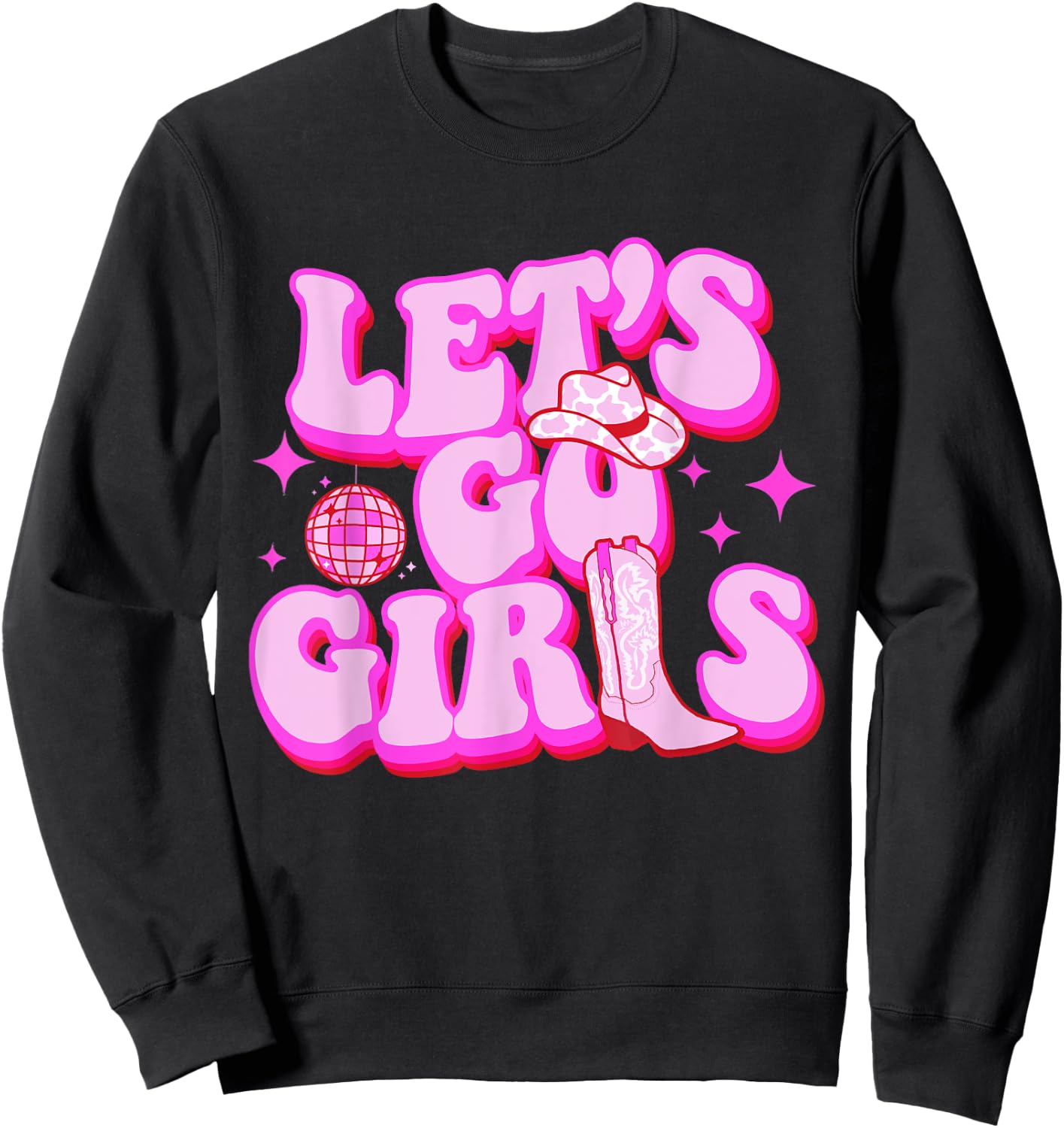 Let's Go Girls Cowgirls Leopard Hat Boots Western Country Sweatshirt - Sweatshirt | Black