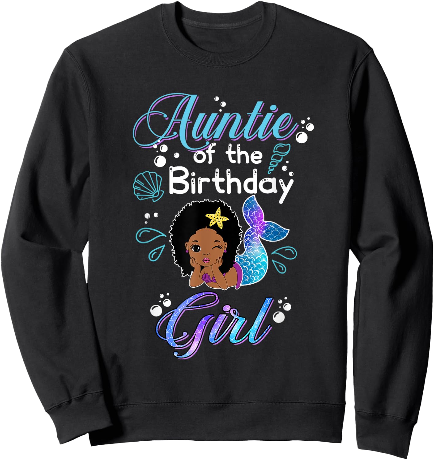 Auntie Of The Birthday Mermaid African American Kids Women Sweatshirt - Sweatshirt | Black