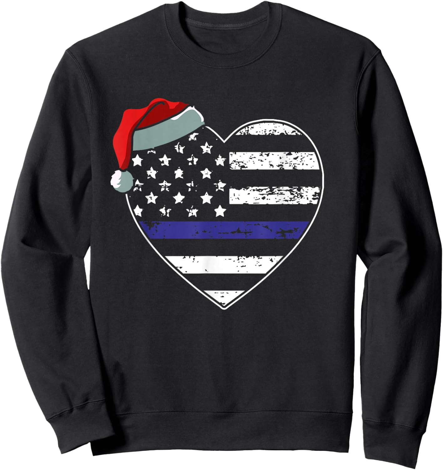 American Flag Blue Line Police Christmas Pajama Cop Officer Kids Men Sweatshirt - Sweatshirt | Black
