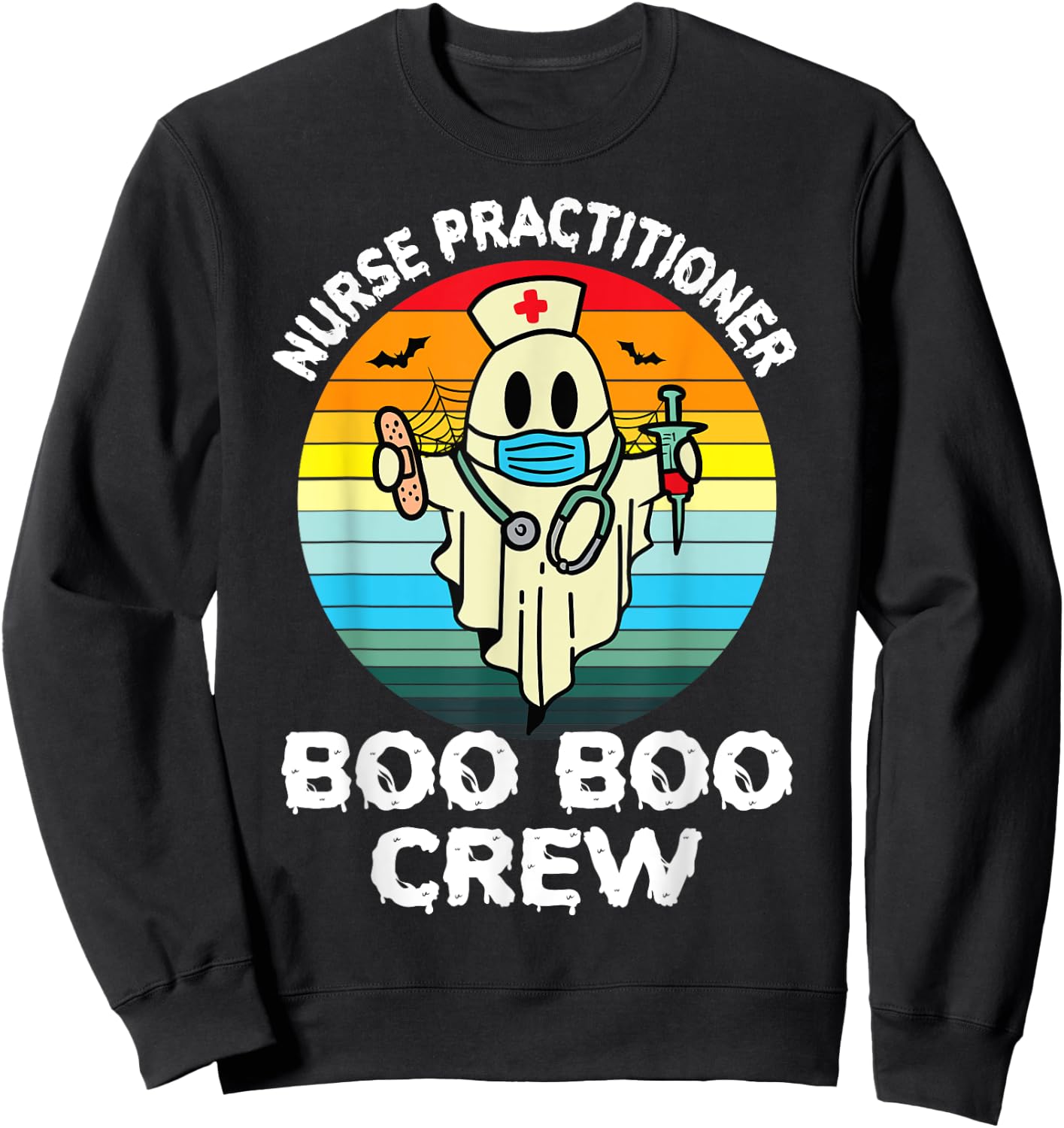 Nurse Practitioner Retro Halloween Ghost Costume NP Nurse Sweatshirt - Sweatshirt | Black
