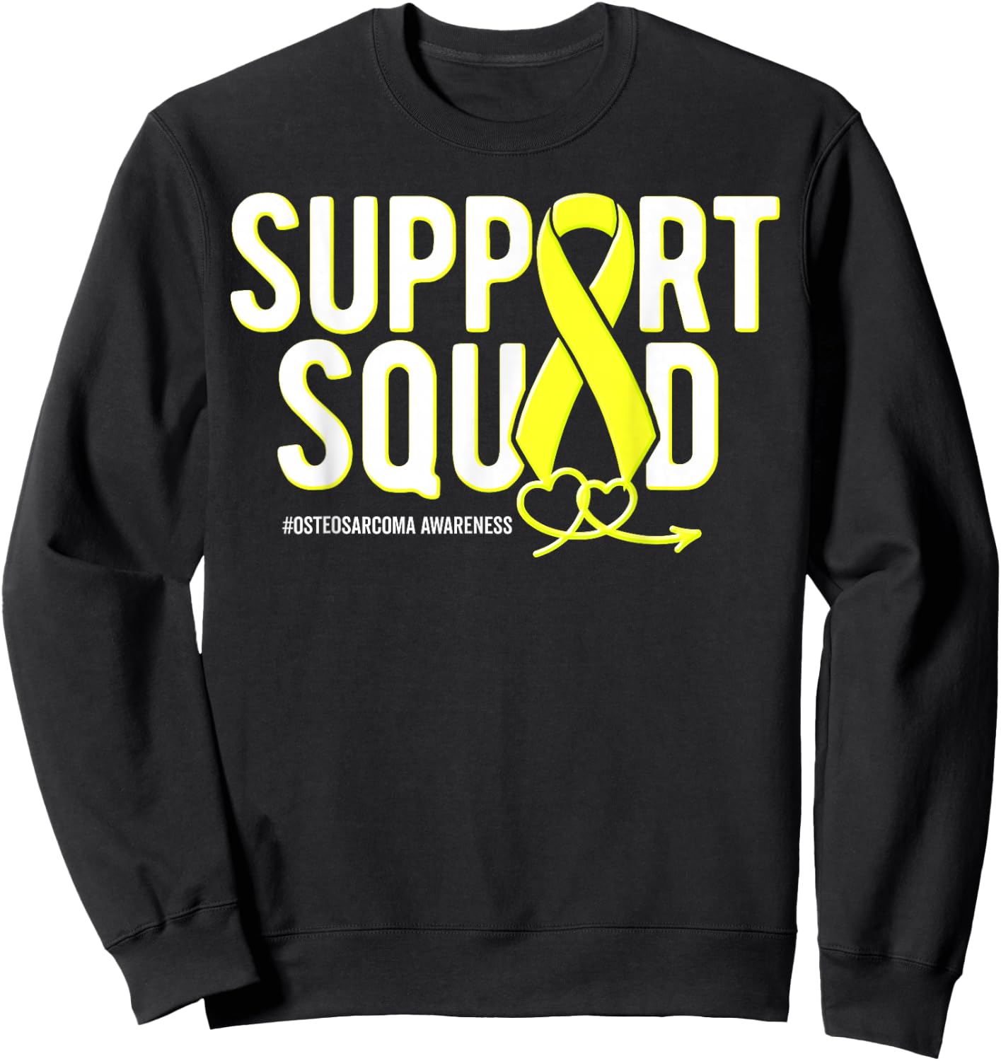Support Squad Osteosarcoma Awareness Yellow Ribbon Heart Sweatshirt - Sweatshirt | Black