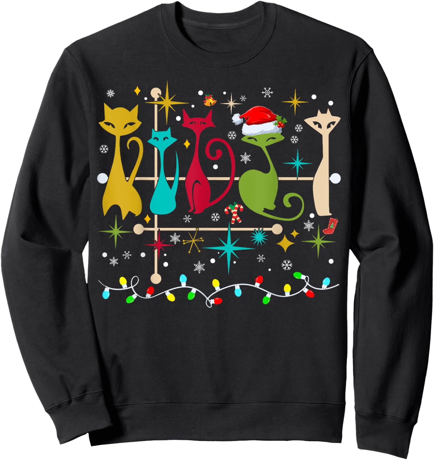 Mid Century Modern Look Cats Christmas Retro 50s 60s Xmas Sweatshirt - Sweatshirt | Black