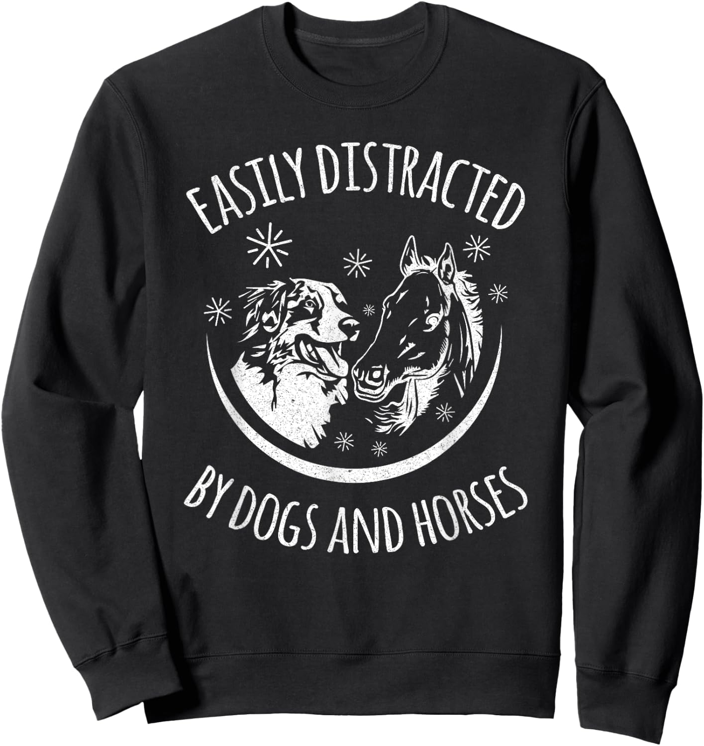 Easily Distracted By Dogs And Horses Funny Dog And Horse Women Kids Sweatshirt - Sweatshirt | Black