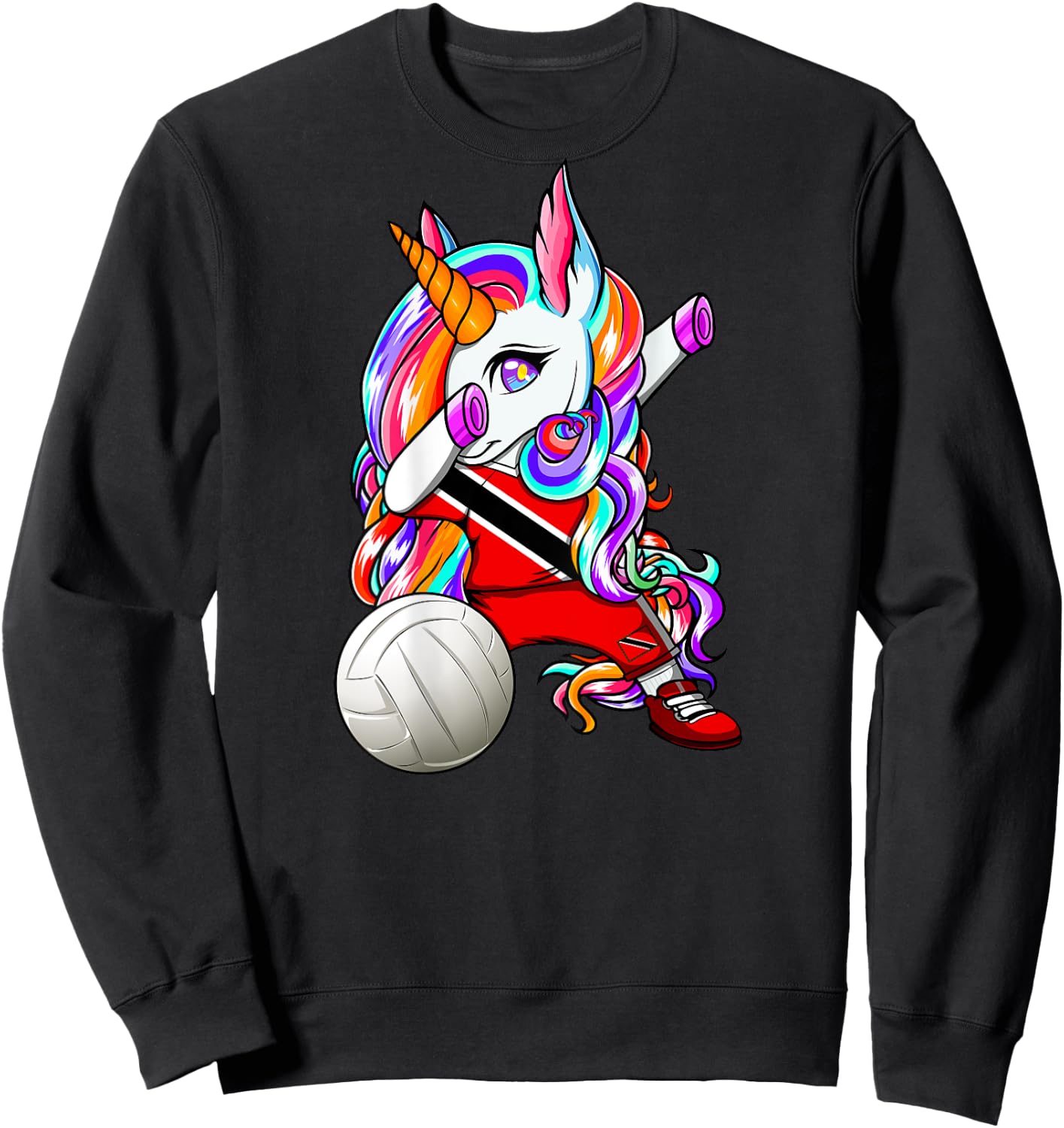 Dabbing Unicorn Trinidad and Tobago Volleyball Fans Jersey Sweatshirt - Sweatshirt | Black