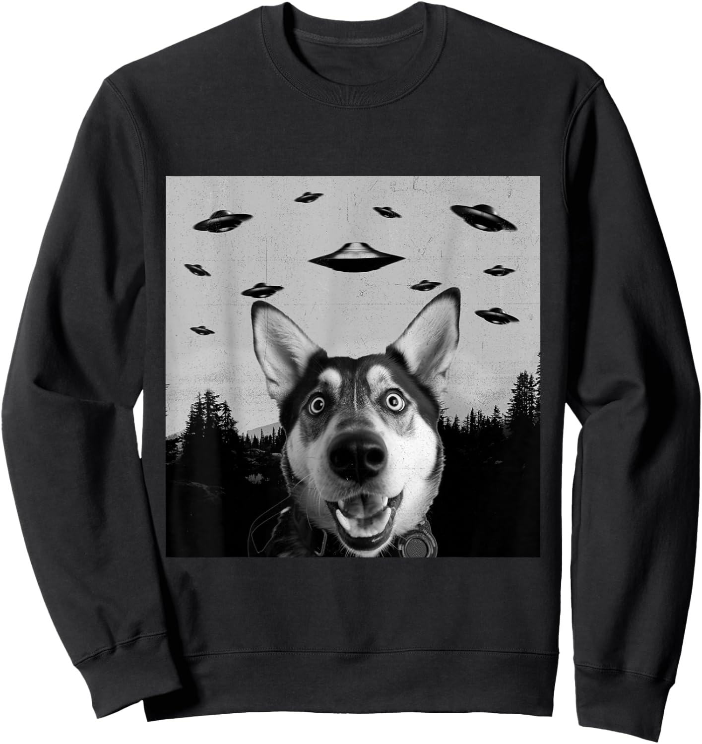 Alien UFO Funny Shepsky Dog Lover Men Women Kids Sweatshirt - Sweatshirt | Black