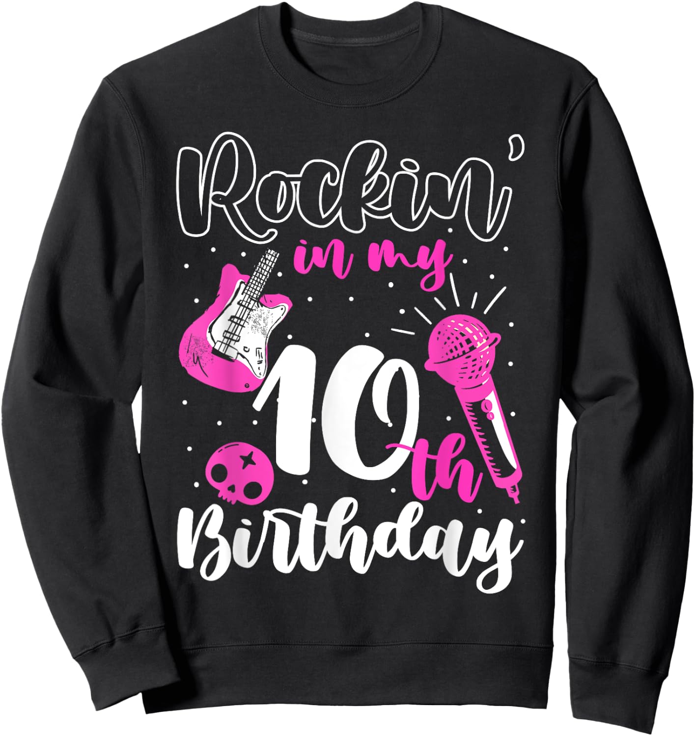 Girl Rockstar Birthday Rock Star Themed Guitar 10th Birthday Sweatshirt - Sweatshirt | Black