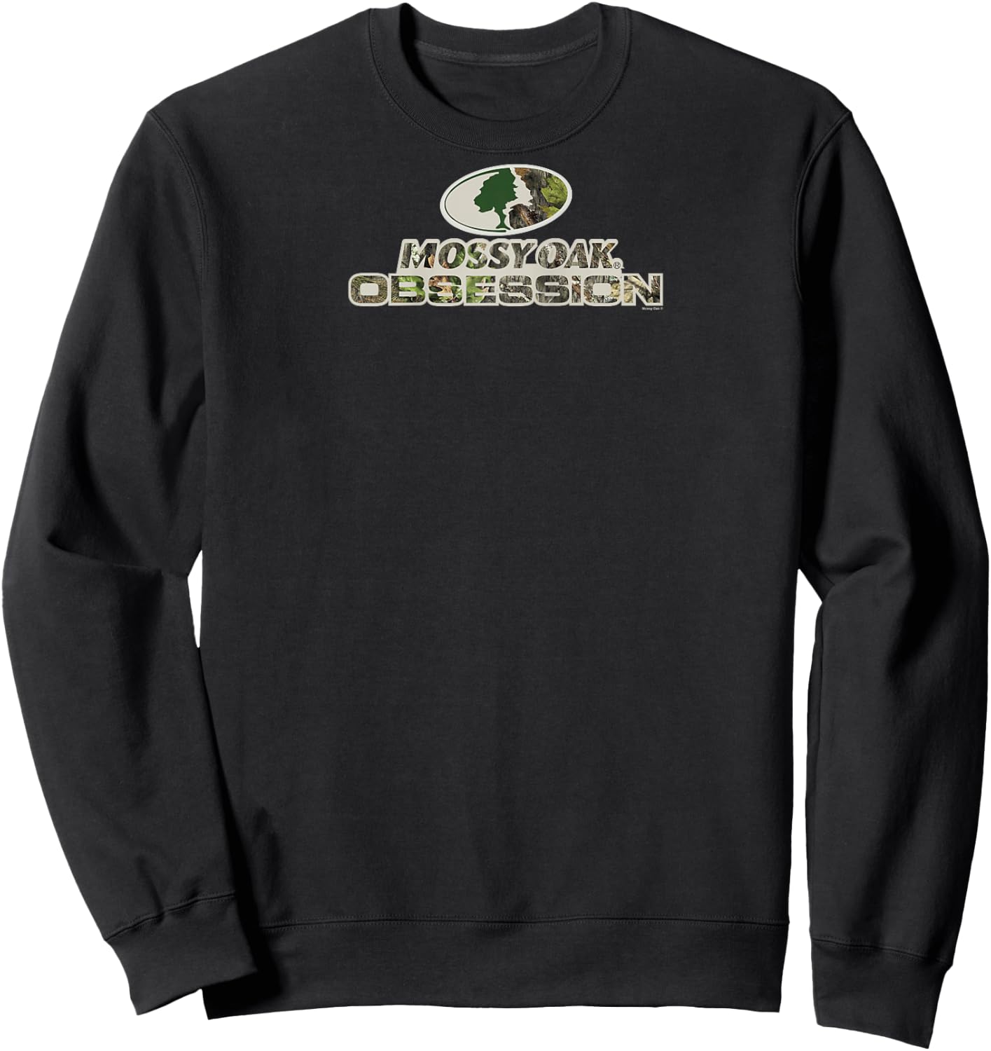 Mossy Oak Obsession Camouflage Classic Outdoors Logo Raglan Baseball Sweatshirt - Sweatshirt | Black