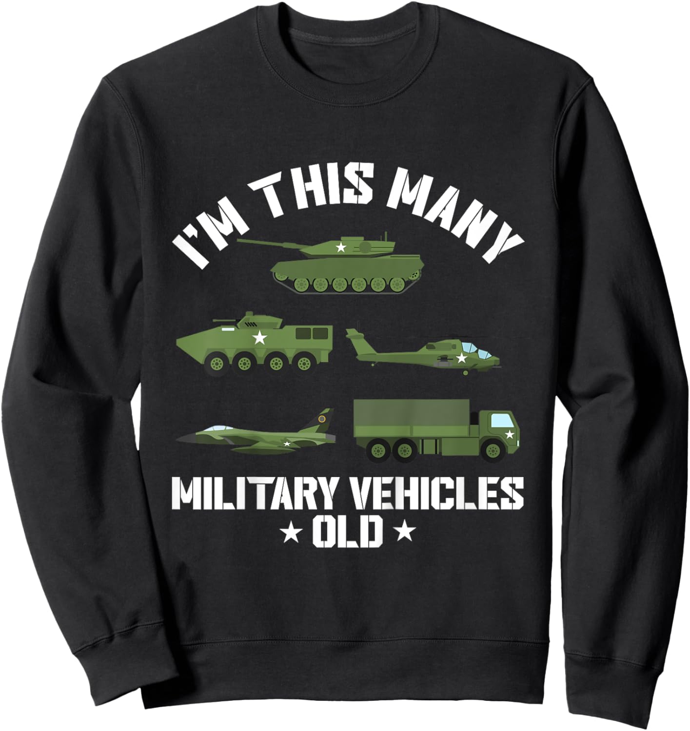 Kids 5 Year Old Boy Military Vehicles Army 5th Birthday Kids Sweatshirt - Sweatshirt | Black