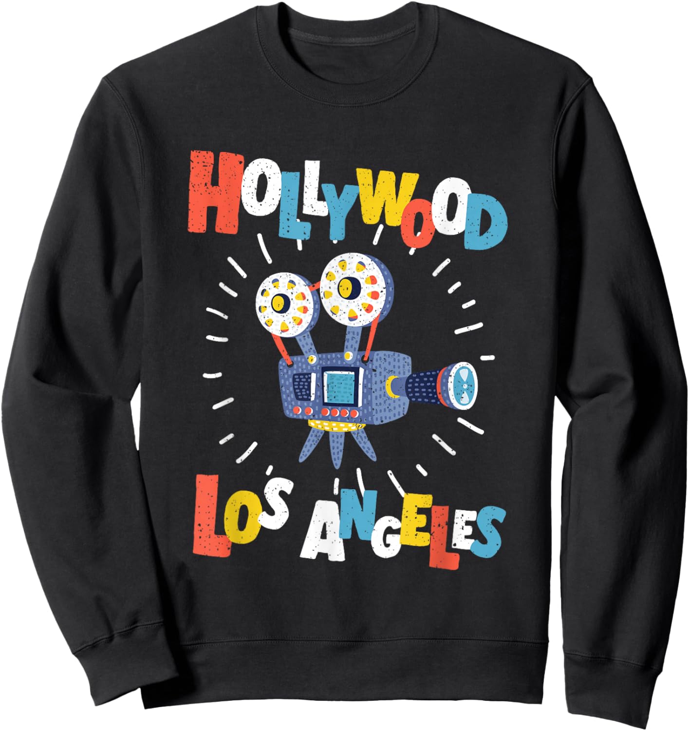 Colorful Los Angeles California Retro Cinema Cartoon Camera Sweatshirt - Sweatshirt | Black