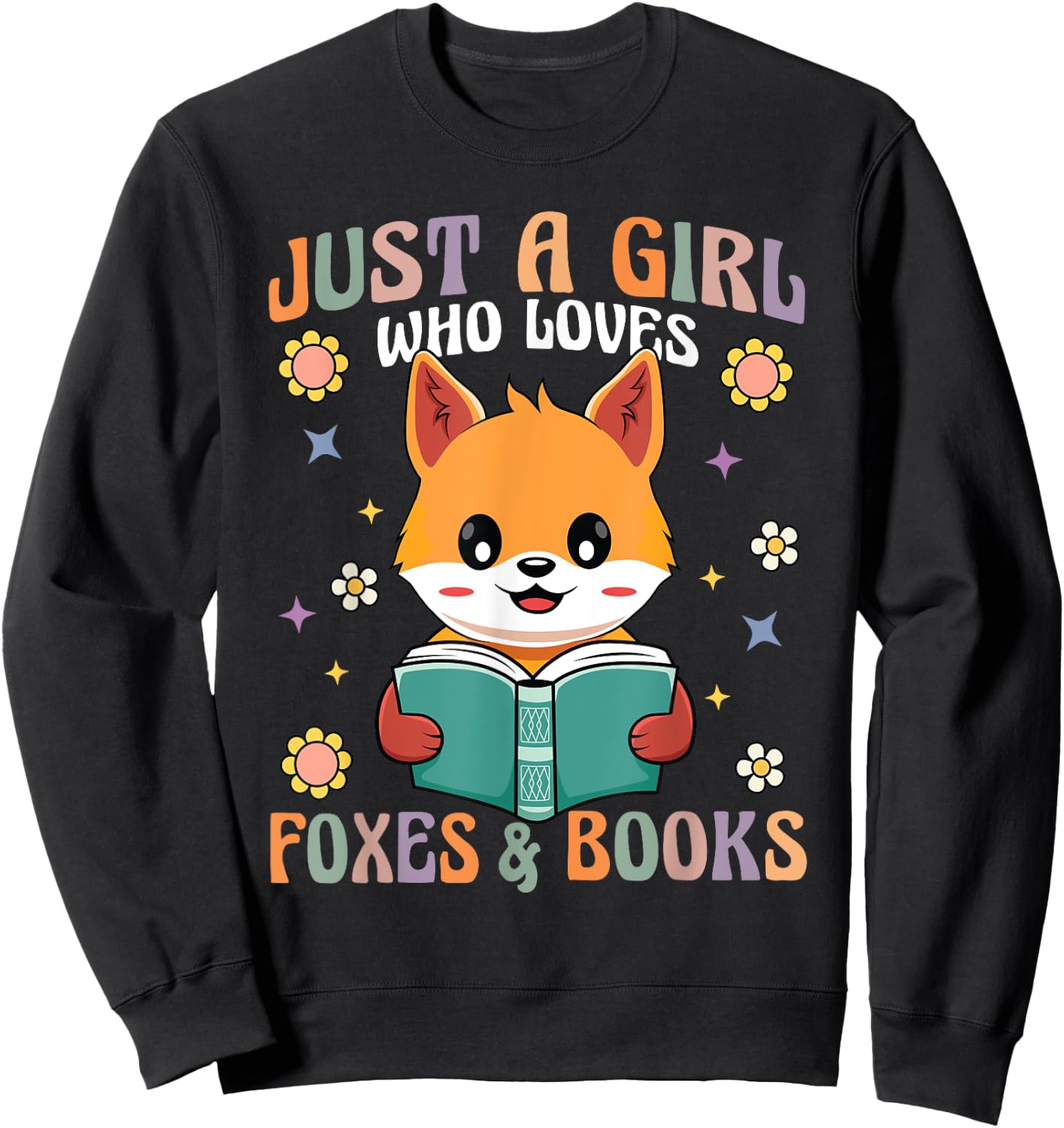 Retro Groovy Just A Girl Who Loves Foxes And Books Funny Sweatshirt - Sweatshirt | Black