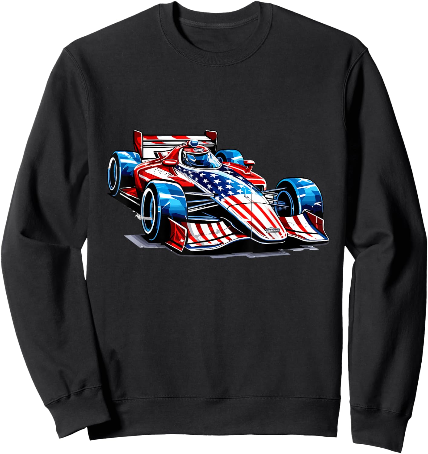Vintage Auto Racing Car American Flag 4th of July, Auto Race Kids Men Sweatshirt - Sweatshirt | Black