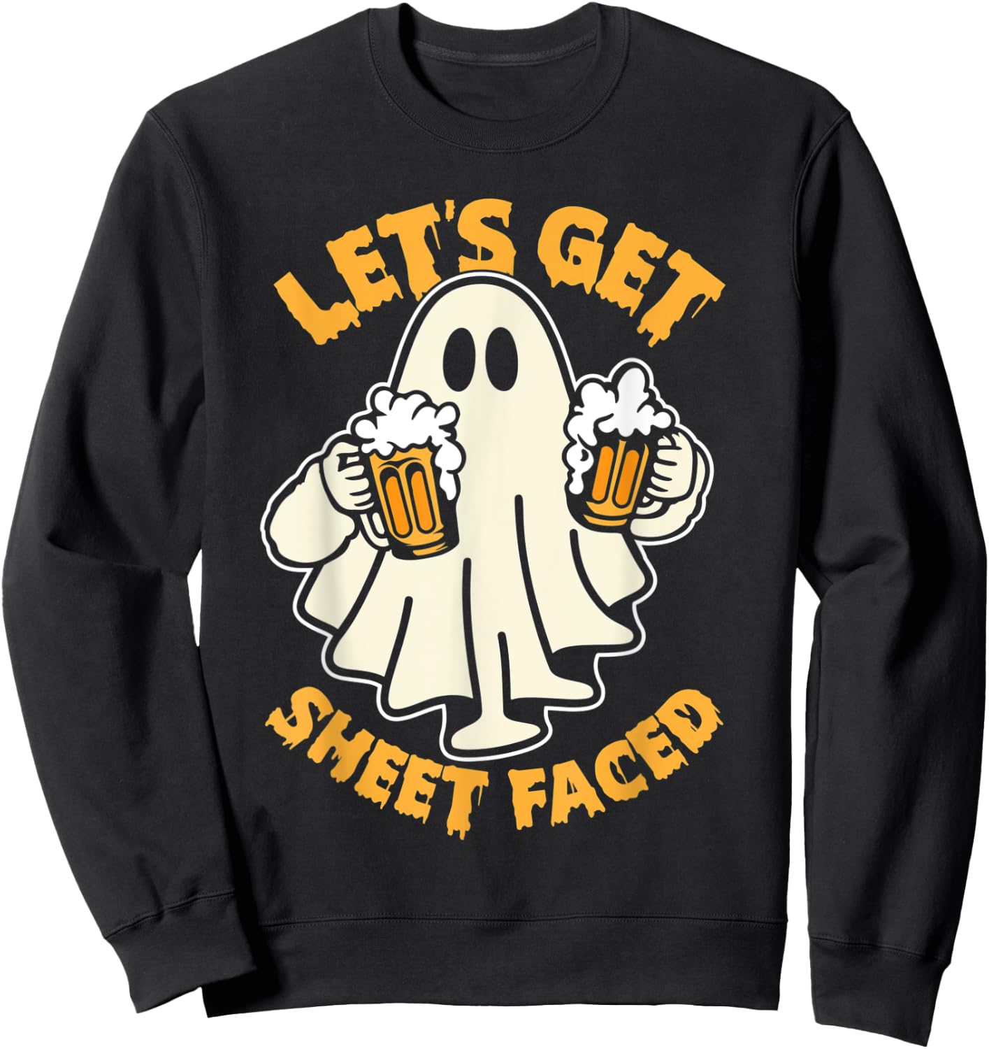Let's Get Sheet Faced Funny Ghost Drinking Beer Halloween Sweatshirt - Sweatshirt | Black