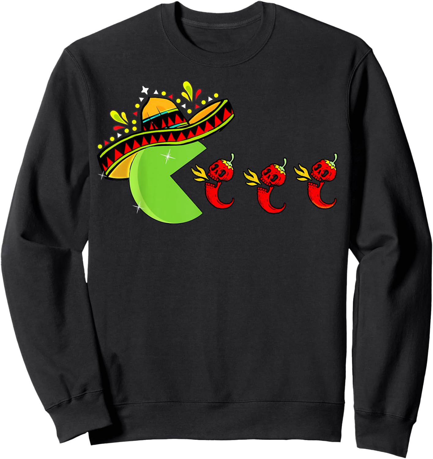 Fun Mexican Sombrero Eating Hot Pepper Skulls Cinco de Mayo Sweatshirt - Sweatshirt | Black